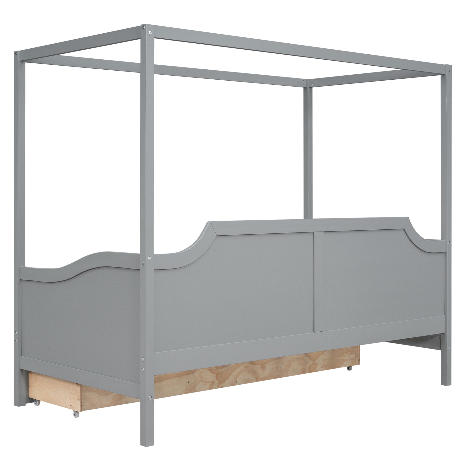 Twin Size Wooden Canopy Daybed With 3 In 1 Storage Drawers,Grey Grey Pine