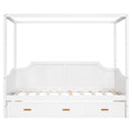 Twin Size Wooden Canopy Daybed With 3 In 1 Storage Drawers,White White Pine