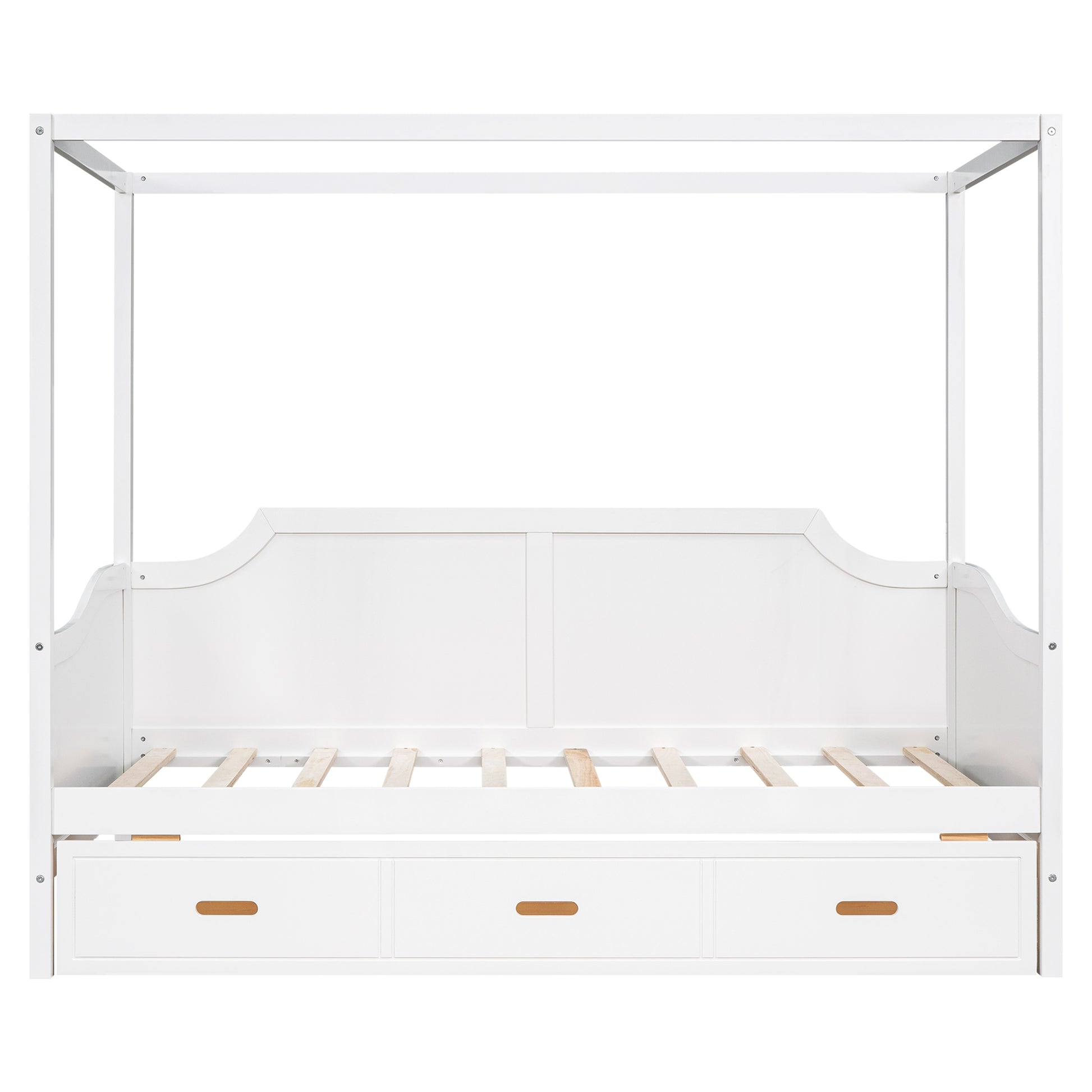 Twin Size Wooden Canopy Daybed With 3 In 1 Storage Drawers,White White Pine