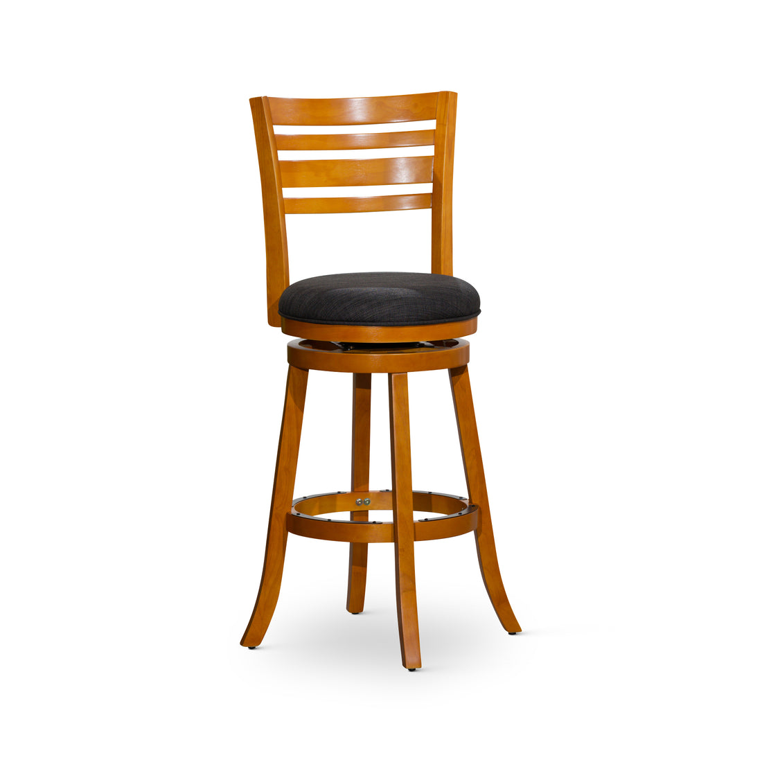 30" Bar Height Slat Back Swivel Stool, Natural Finish, Charcoal Fabric Seat Natural Fabric