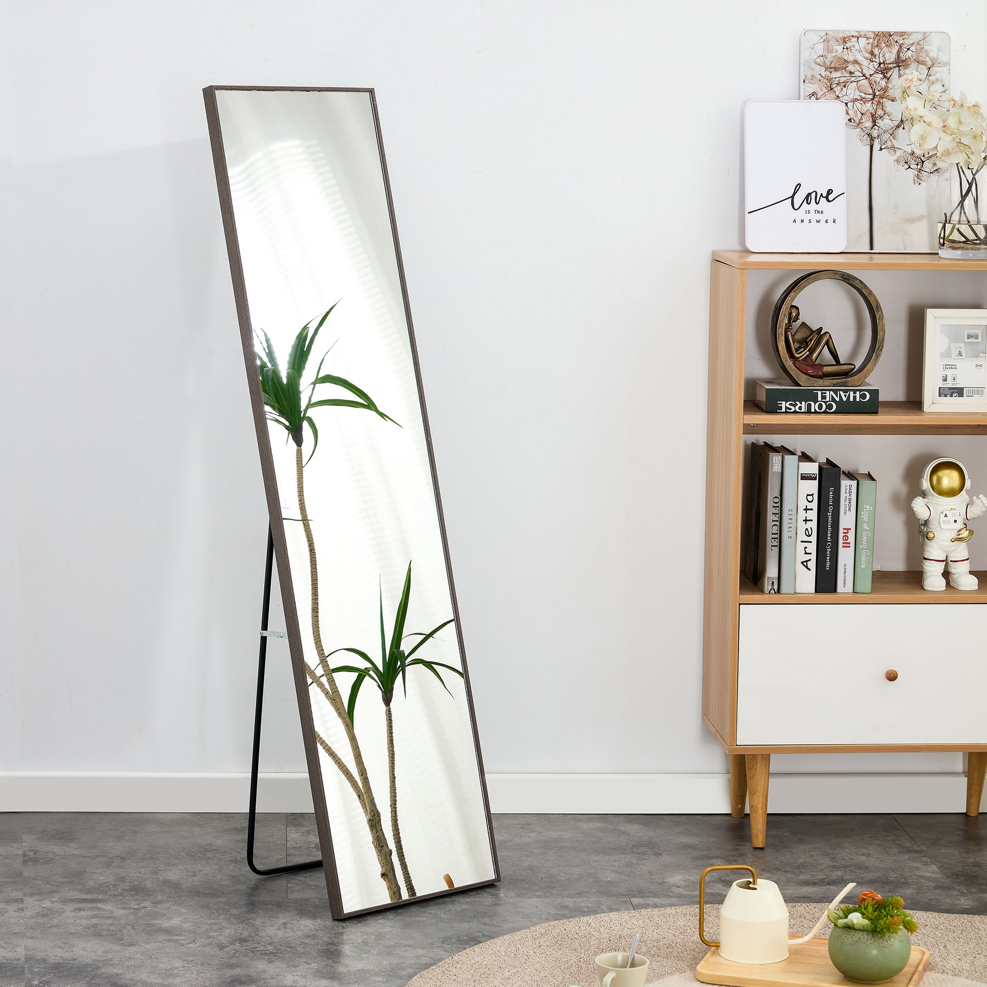 3Rd Generation Gray Solid Wood Frame Full Length Mirror, Dressing Mirror, Bedroom Porch, Decorative Mirror, Clothing Store, Floor Mounted Large Mirror, Wall Mounted. 58 "* 15" Gray Glass