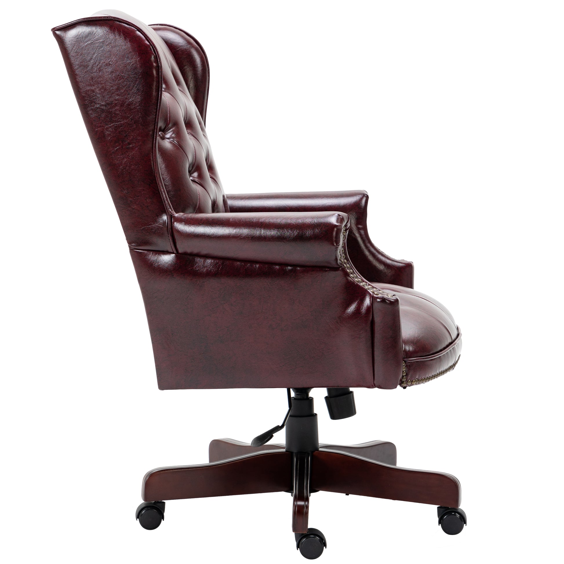 Executive Office Chair High Back Reclining Comfortable Desk Chair Ergonomic Design Thick Padded Seat And Backrest Pu Leather Desk Chair With Smooth Glide Caster Wheels, 1 Pack Burdy Burgundy Foam Pu