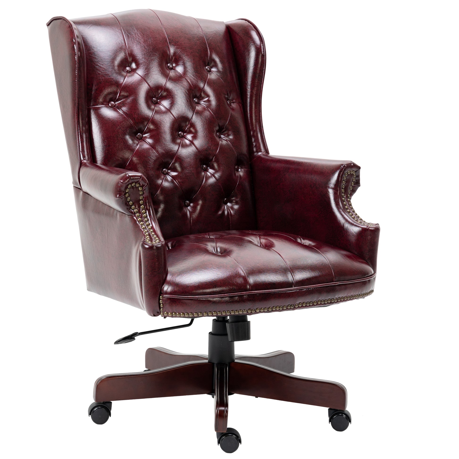 Executive Office Chair High Back Reclining Comfortable Desk Chair Ergonomic Design Thick Padded Seat And Backrest Pu Leather Desk Chair With Smooth Glide Caster Wheels, 1 Pack Burdy Burgundy Foam Pu