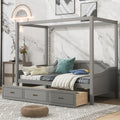 Twin Size Wooden Canopy Daybed With 3 In 1 Storage Drawers,Grey Grey Pine