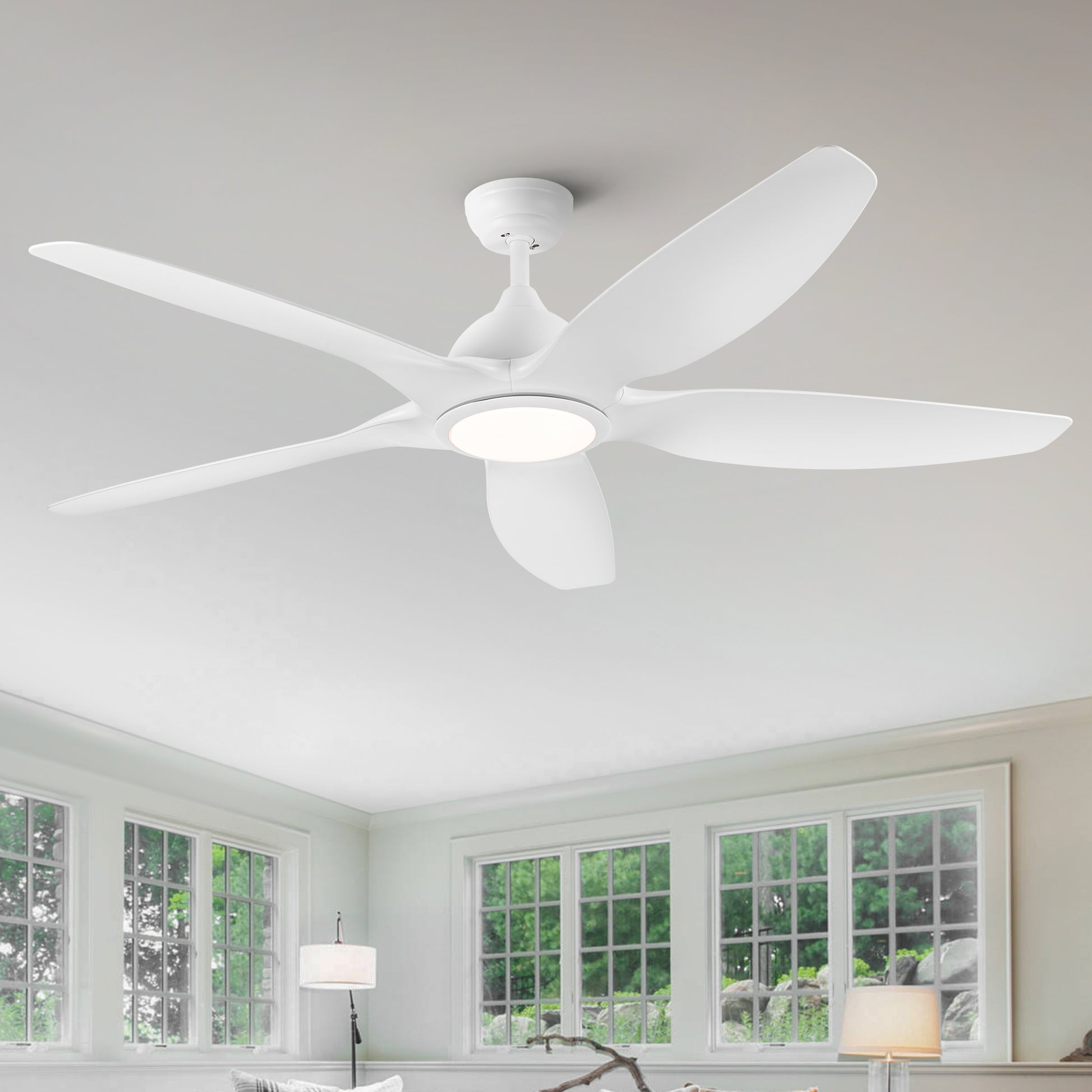 Modern 60 In Intergrated Led Ceiling Fan Lighting With White Abs Blade White Abs