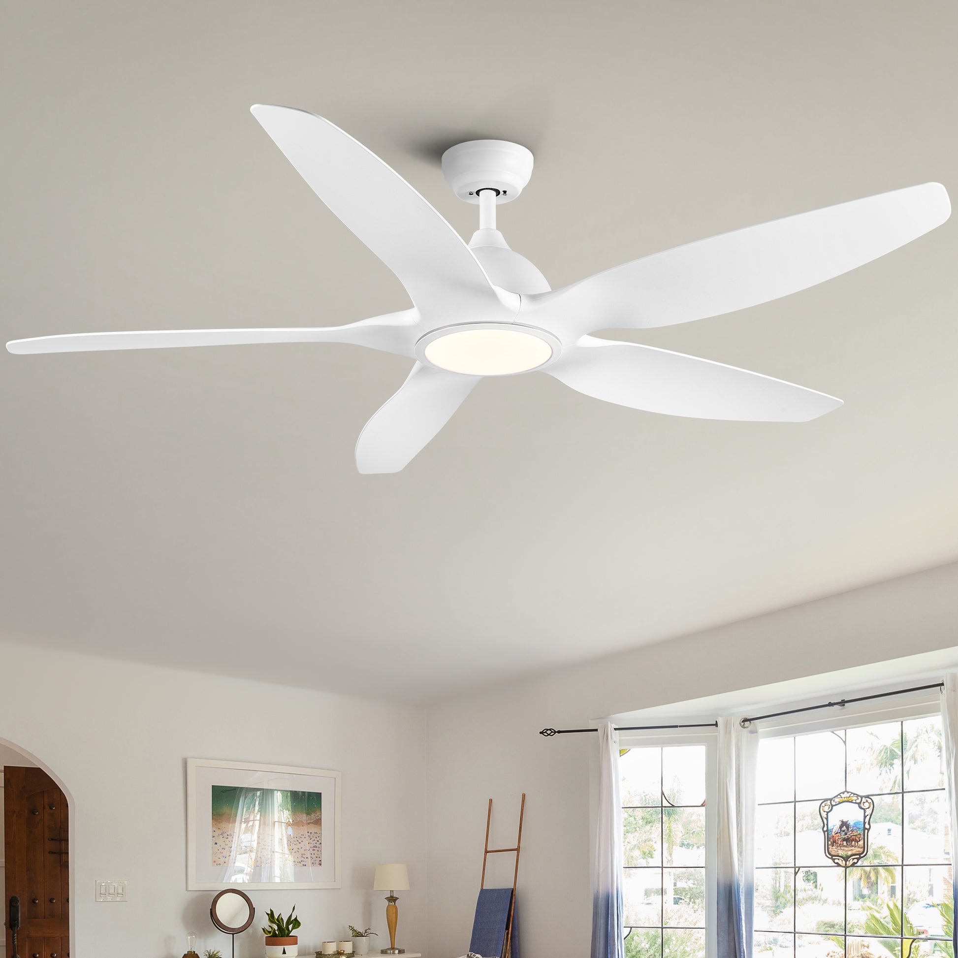 Modern 60 In Intergrated Led Ceiling Fan Lighting With White Abs Blade White Abs