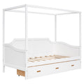 Twin Size Wooden Canopy Daybed With 3 In 1 Storage Drawers,White White Pine