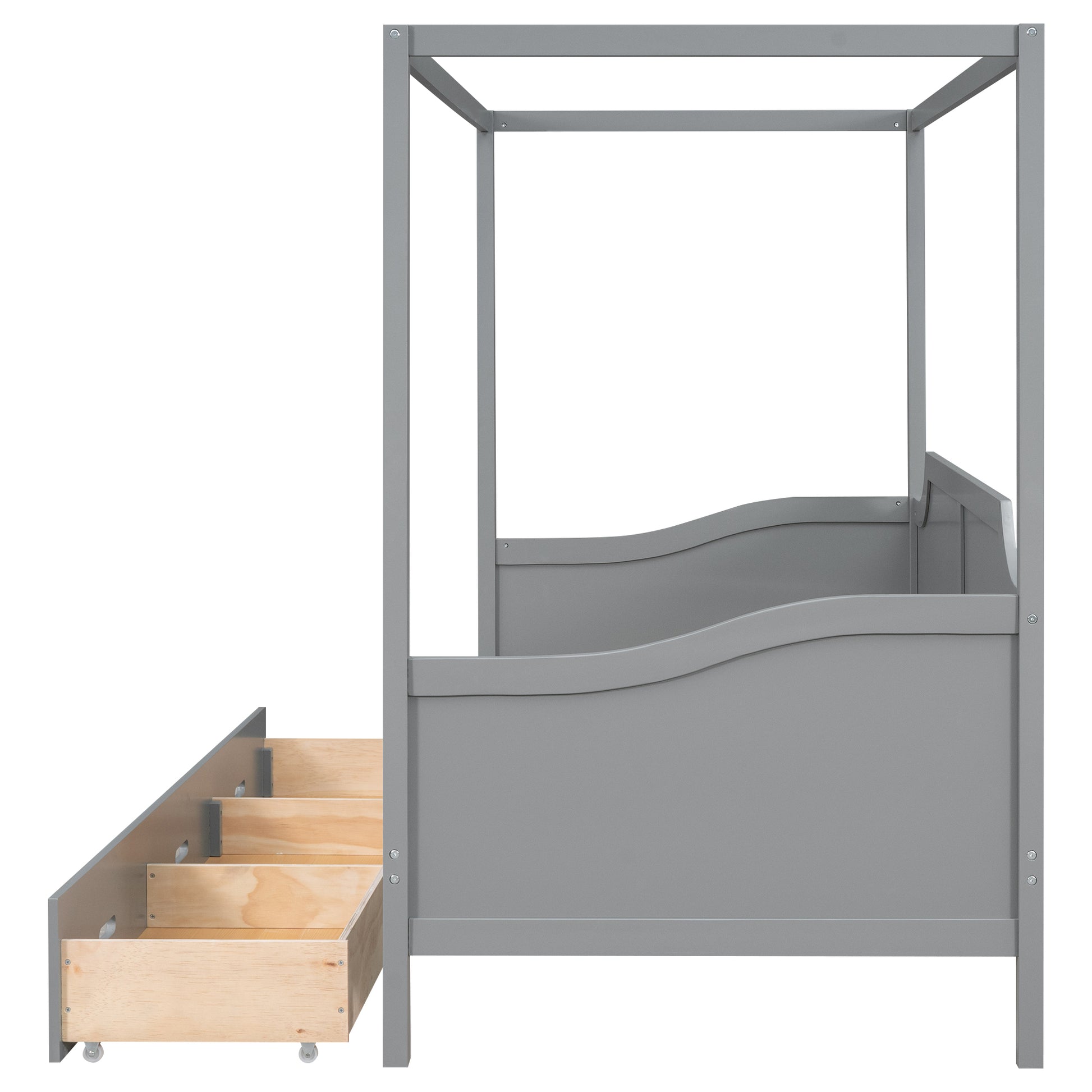 Twin Size Wooden Canopy Daybed With 3 In 1 Storage Drawers,Grey Grey Pine