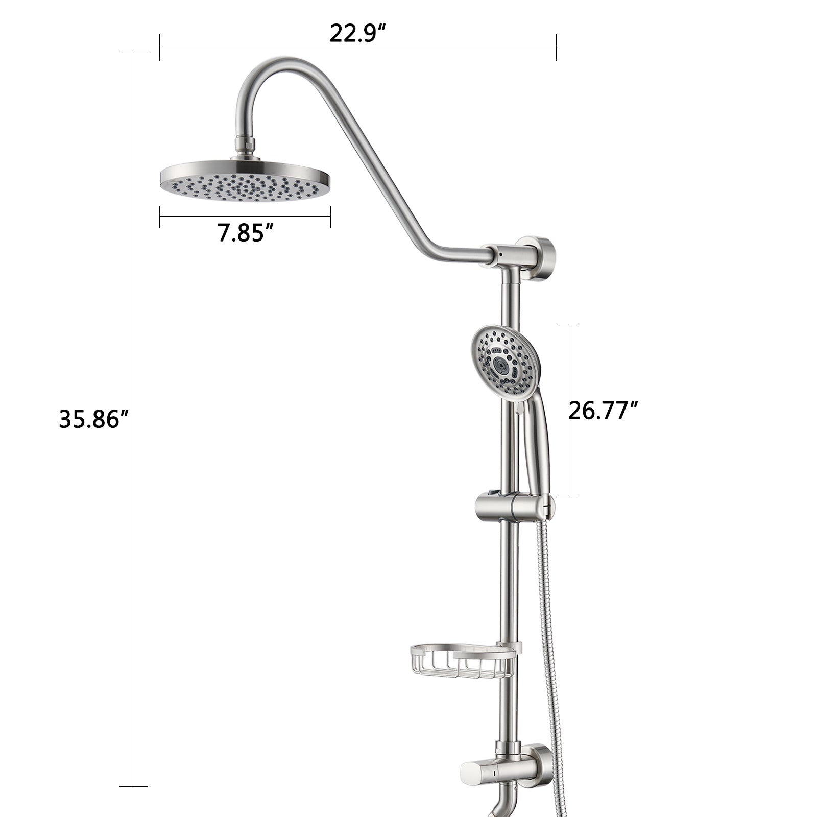 Shower Head With Handheld Shower System With 8" Rain Shower Head Brushed Nickel Stainless Steel