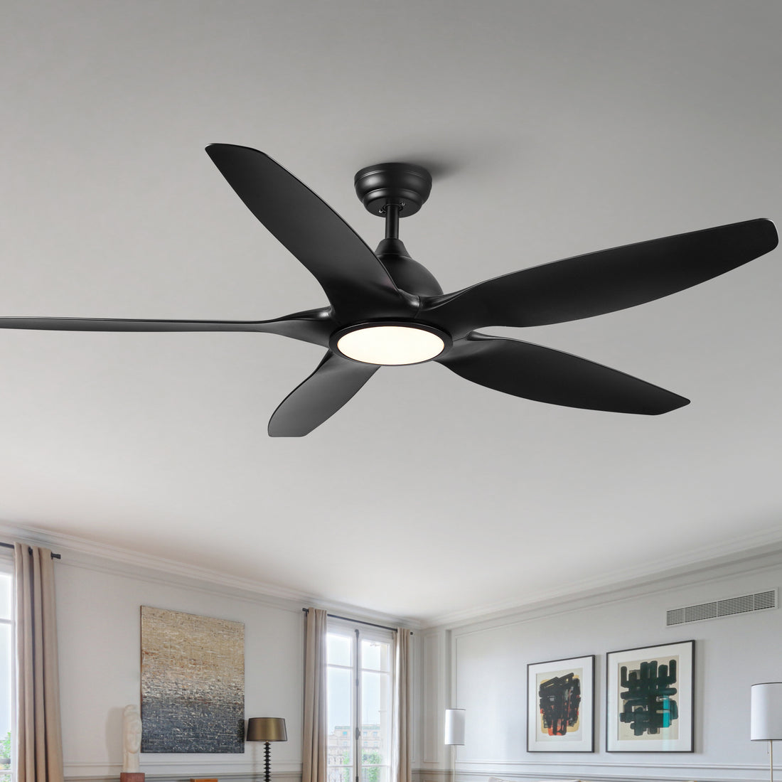 60 In Intergrated Led Ceiling Fan Lighting With Black Abs Blade Black Abs