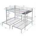 Full Over Twin&Twin Size Bunk Bed With Built In Shelf, Silver Full Silver Metal