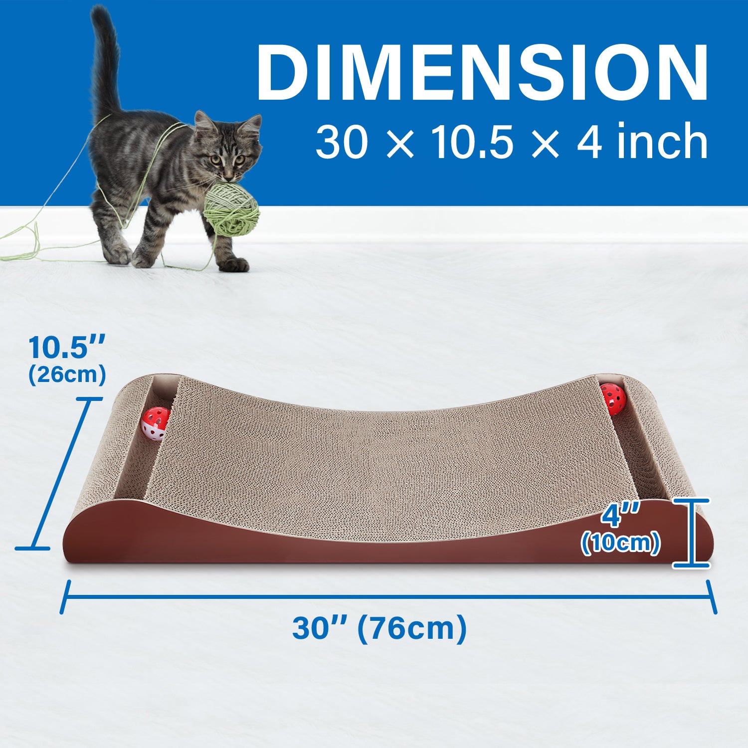 Scratchme Cat Scratcher Cardboard Lounge Bed With Bell Ball Toy Brown Solid Wood