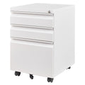 3 Drawer File Cabinet With Lock, Steel Mobile Filing Cabinet On Anti Tilt Wheels, Rolling Locking Office Cabinets Under Desk For Legal Letter Size White Metal