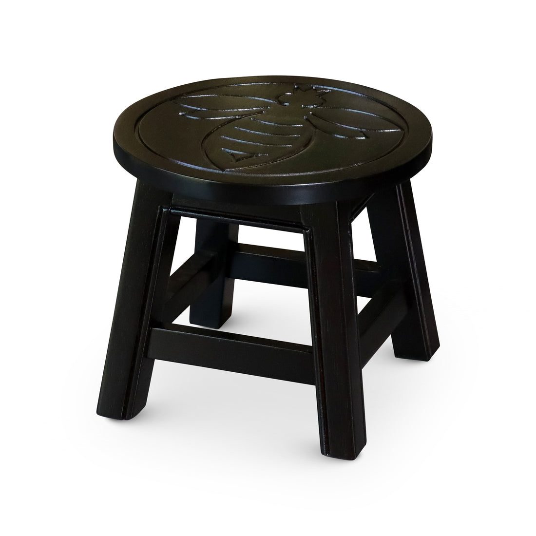 Carved Wooden Step Stool, Queen Bee, Espresso Espresso Rubber Wood