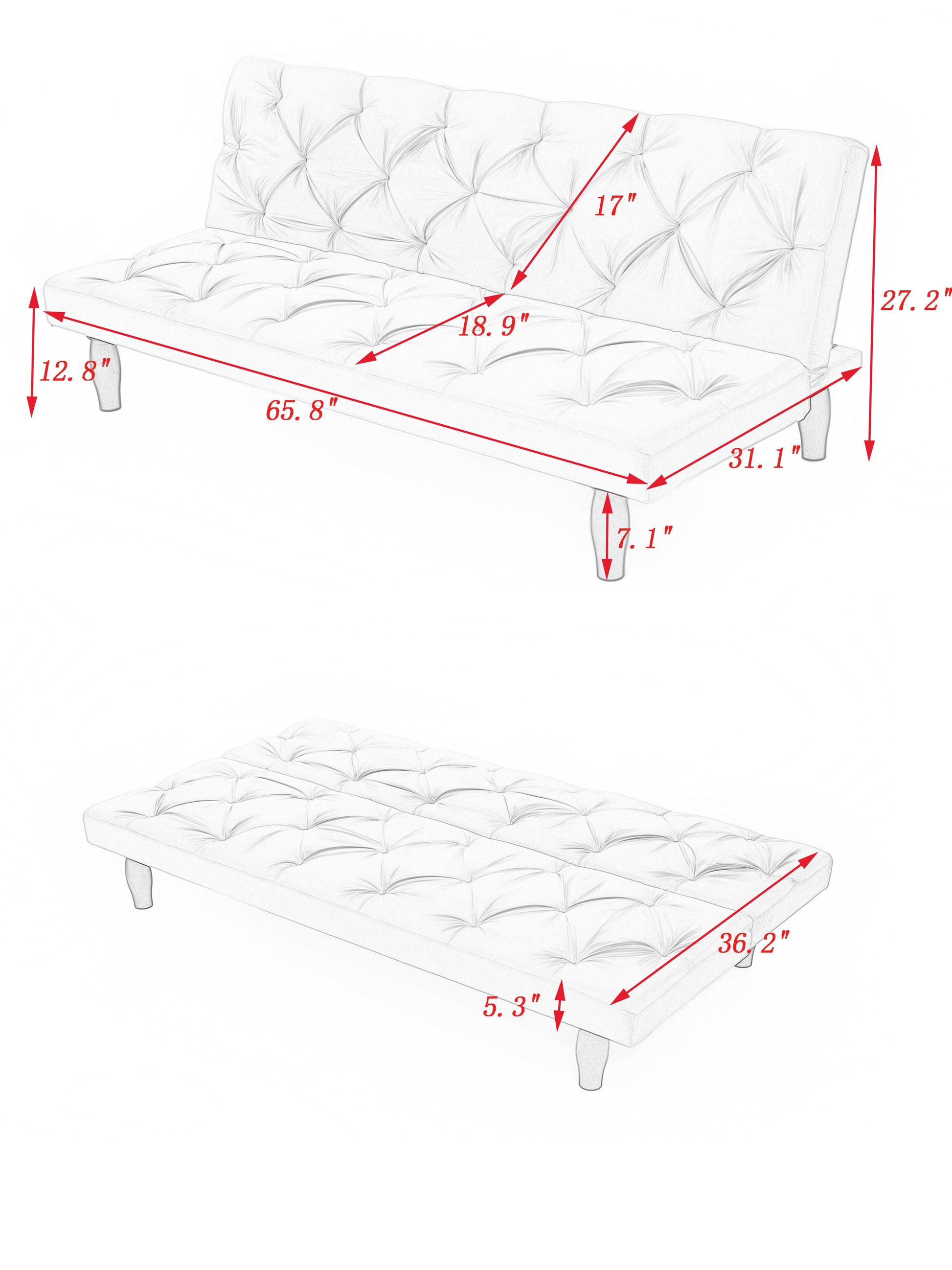 2534B Sofa Converts Into Sofa Bed 66" Pink Velvet Sofa Bed Suitable For Family Living Room, Apartment, Bedroom Baby Pink Velvet