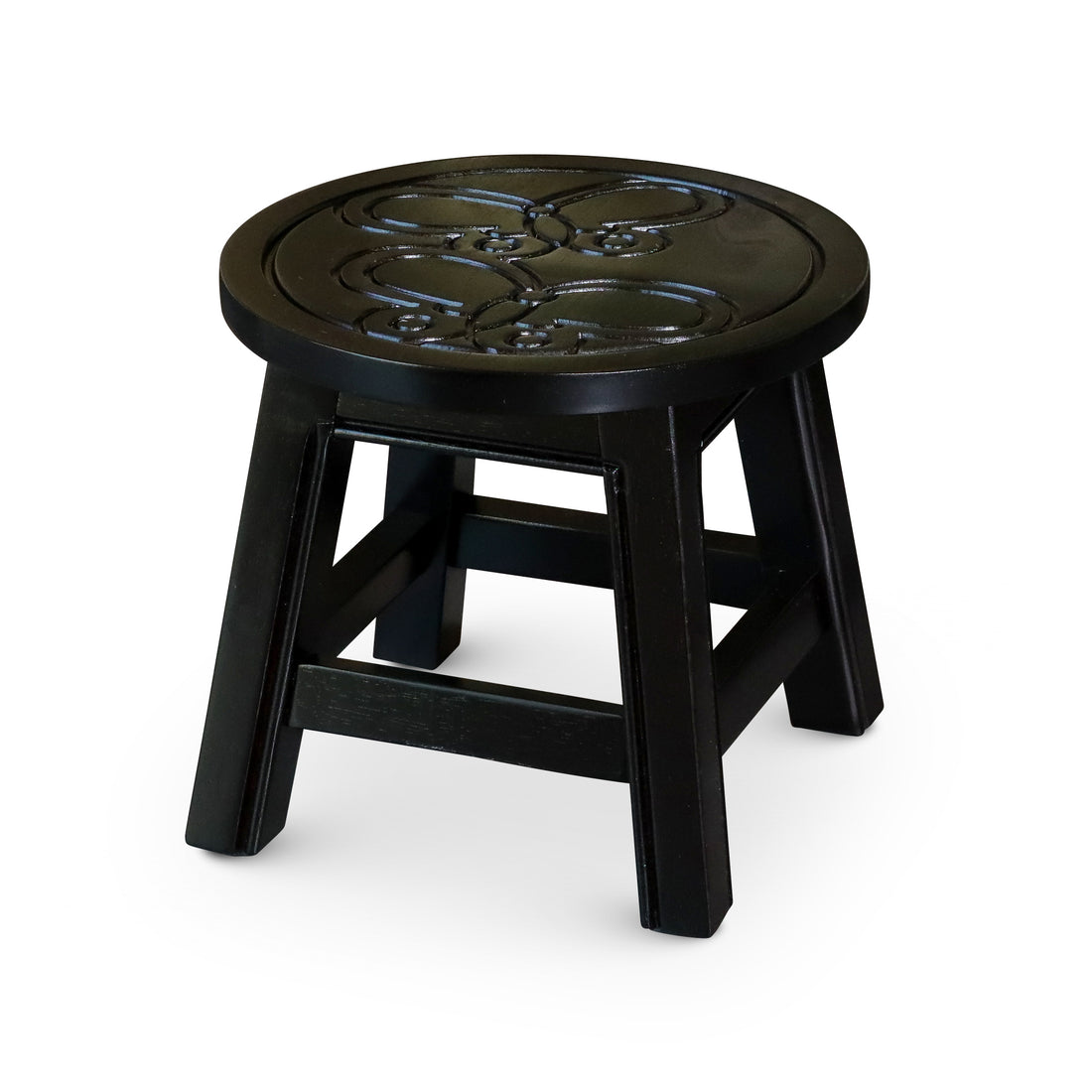 Carved Wooden Step Stool, Butterflies, Espresso Espresso Rubber Wood