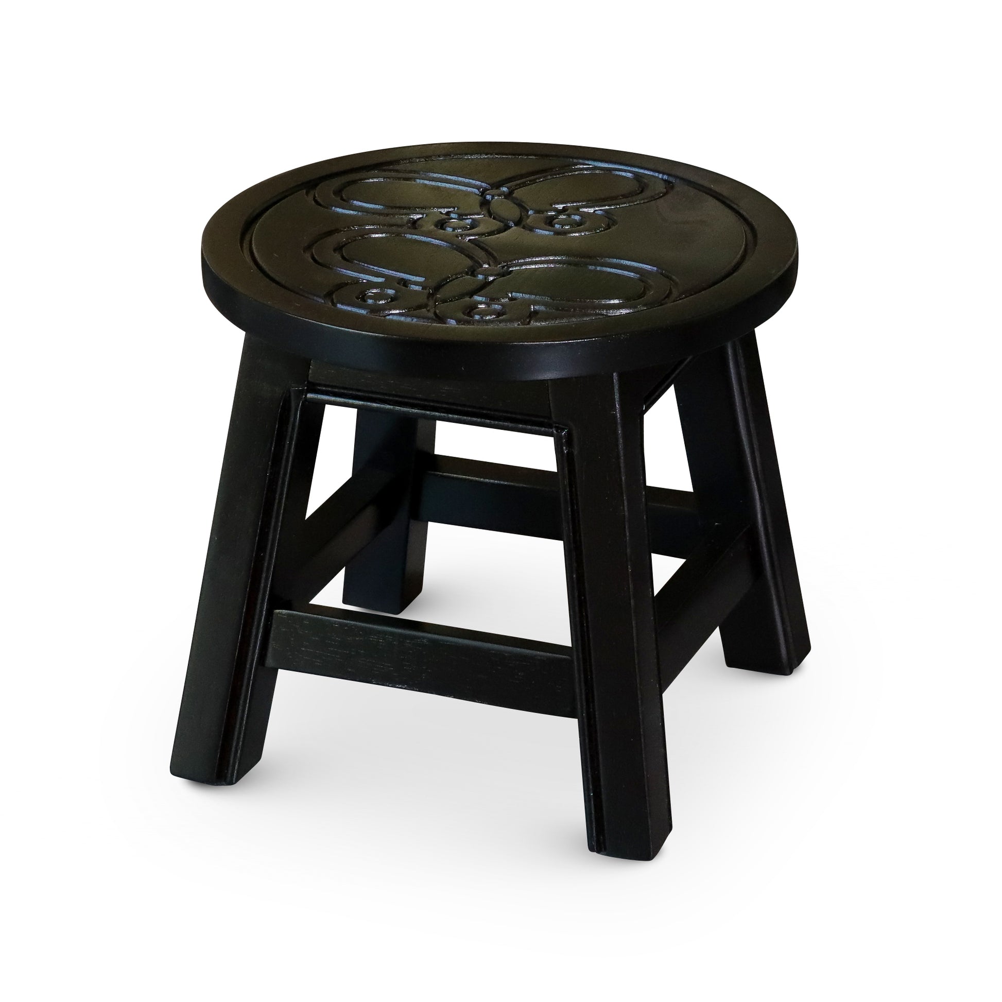 Carved Wooden Step Stool, Butterflies, Espresso Espresso Rubber Wood