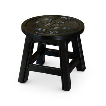 Carved Wooden Step Stool, Butterflies, Espresso Espresso Rubber Wood