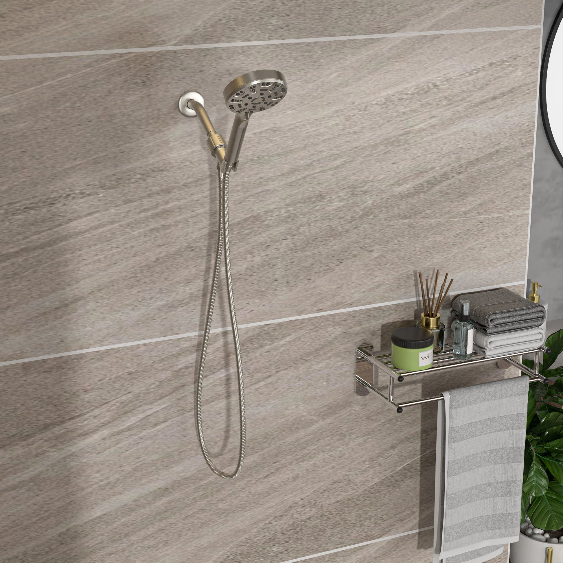 Multi Function Adjustable Hand Shower 8 Function Hand Shower, Brushed Nickel Brushed Nickel Plastic