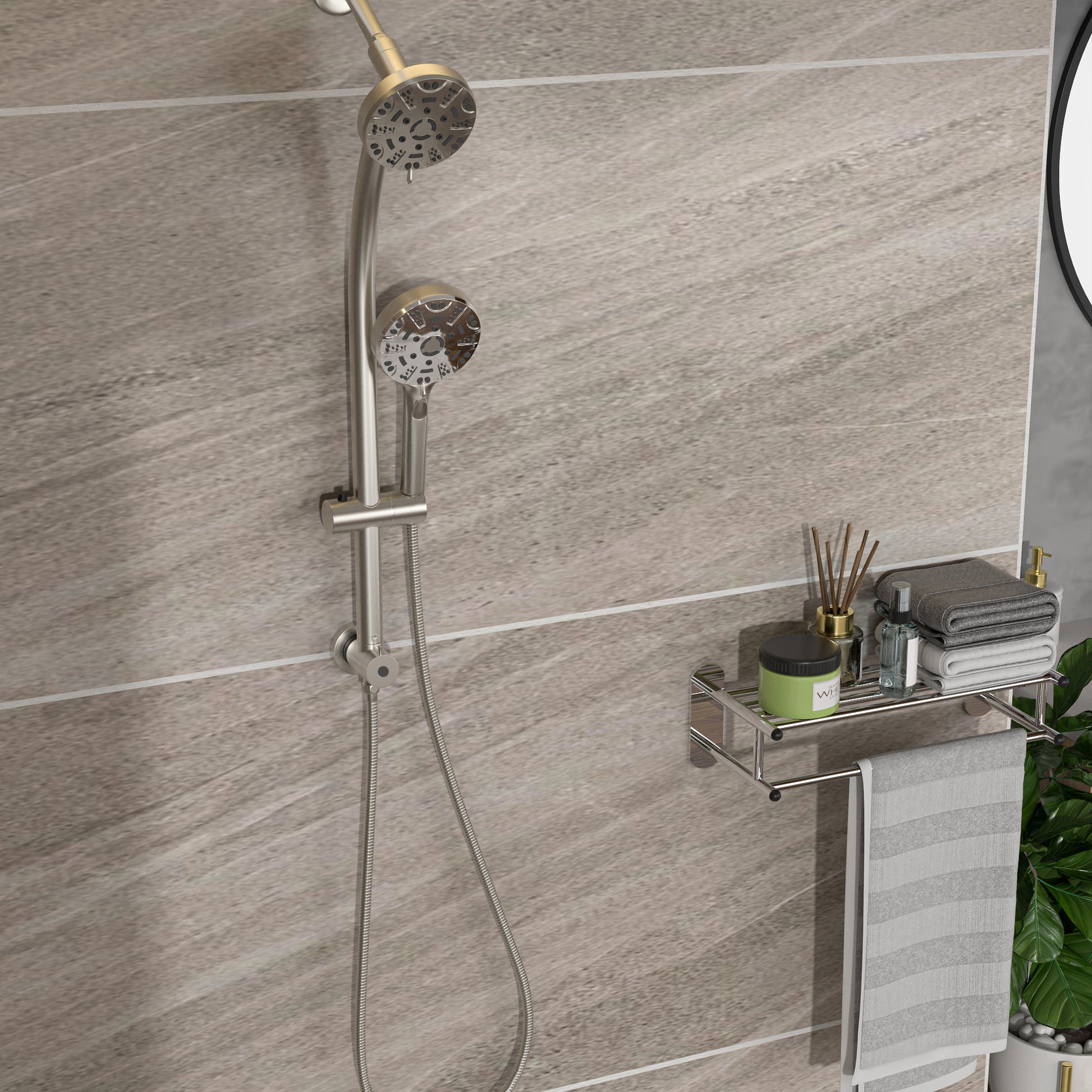 Multi Function Dual Shower Head Shower System With 4.7" Rain Showerhead, 8 Function Hand Shower, Adjustable Slide Bar,Brushed Nickel Brushed Nickel Plastic