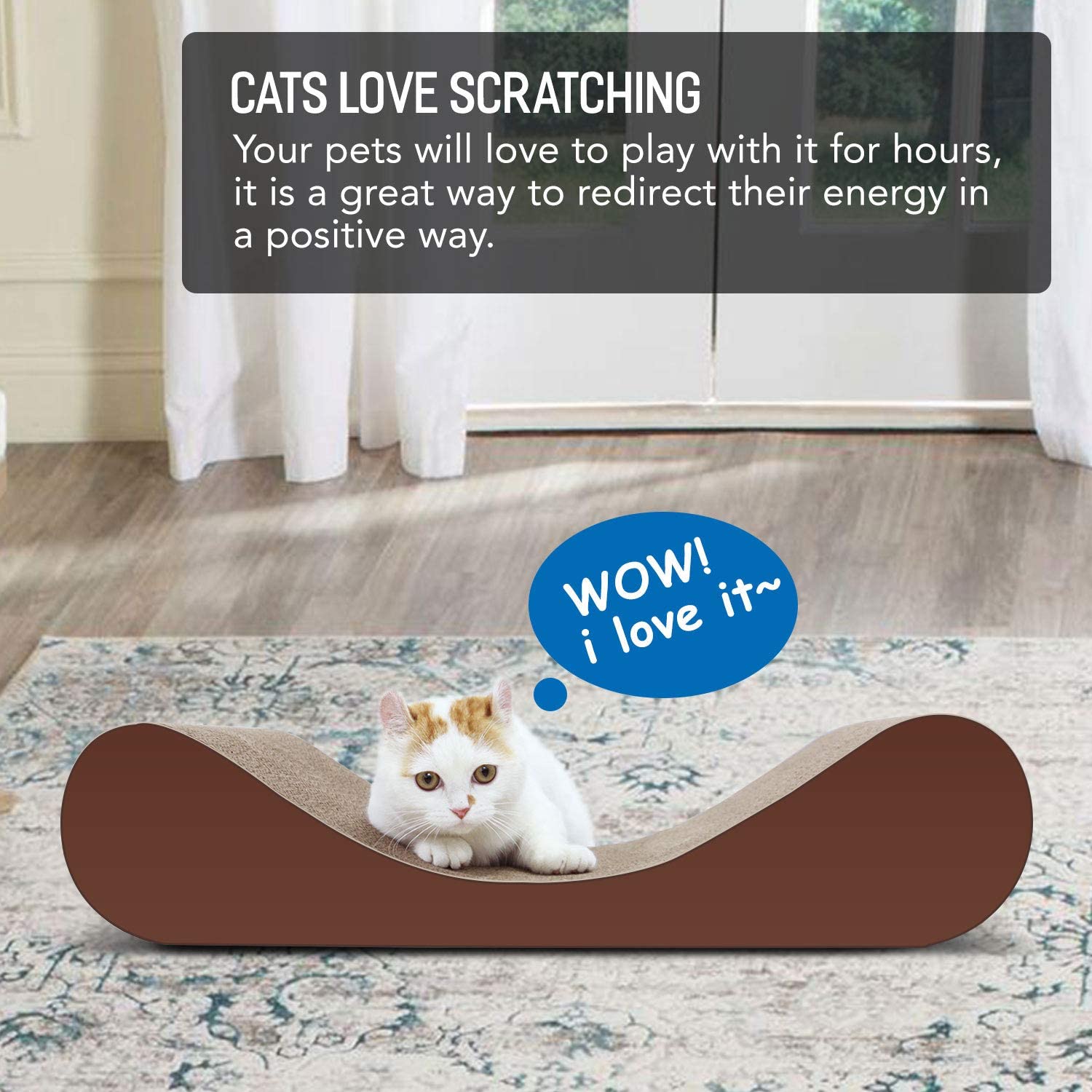 Scratchme Bone Cat Scratcher Cardboard Lounge Bed, Cat Scratching Post, Durable Board Pads Prevents Furniture Damage Brown Solid Wood