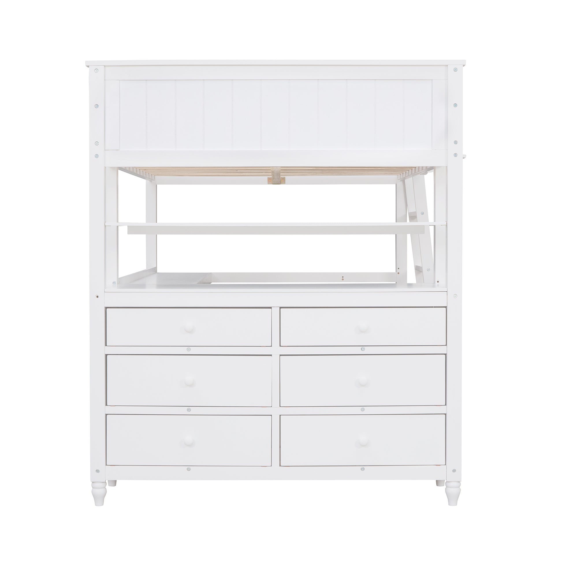 Full Size Loft Bed With Drawers And Desk, Wooden Loft Bed With Shelves White Old Sku:Lt001529Aak White Solid Wood