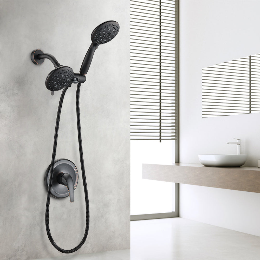 Classic High Pressure Single Handle 6 Function Rain Shower Head With Handheld Shower Valve Included Oil Rubbed Bronze Abs