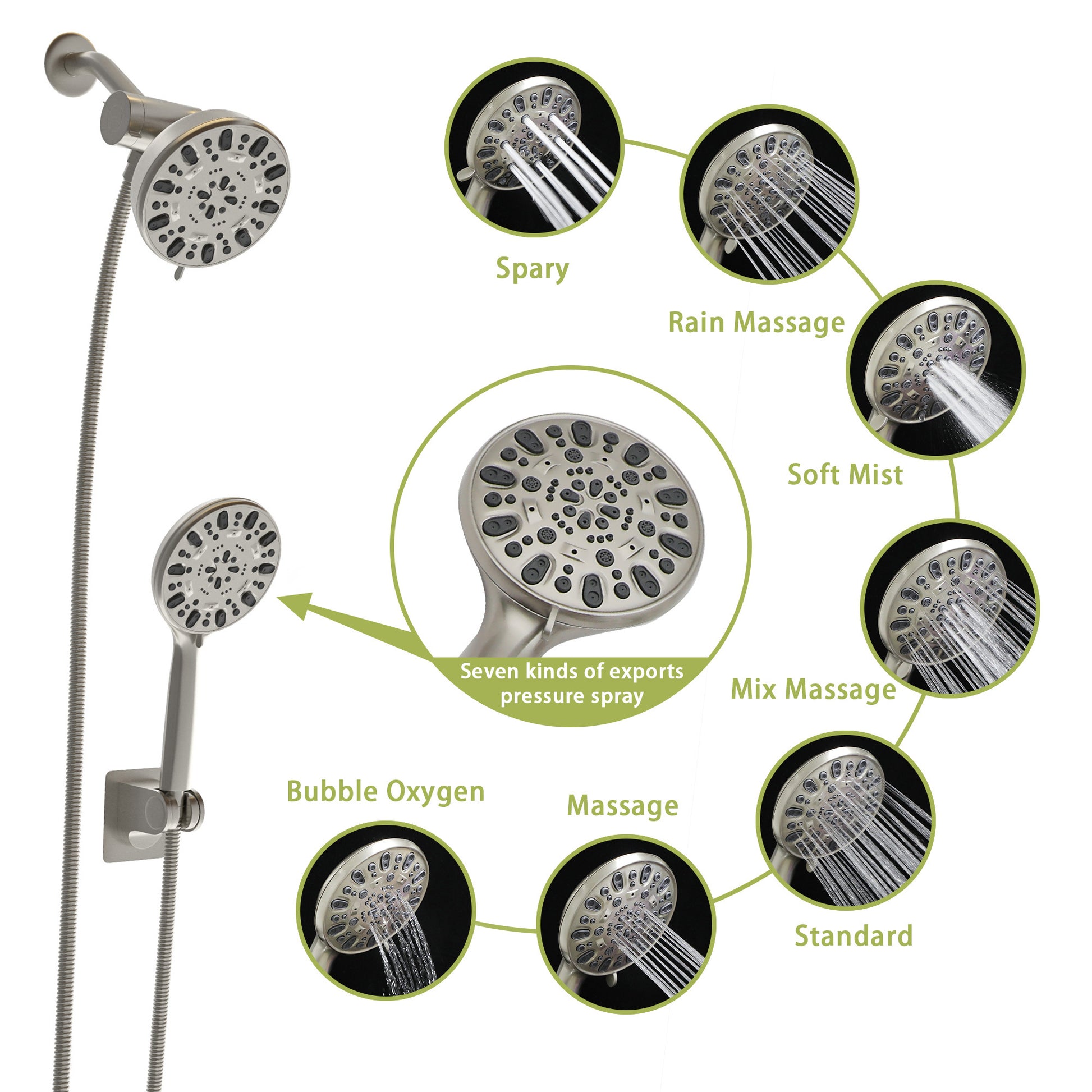 Multi Function Dual Shower Head Shower System With 4.7" Rain Showerhead, 7 Function Hand Shower, Brushed Nickel Brushed Nickel Plastic