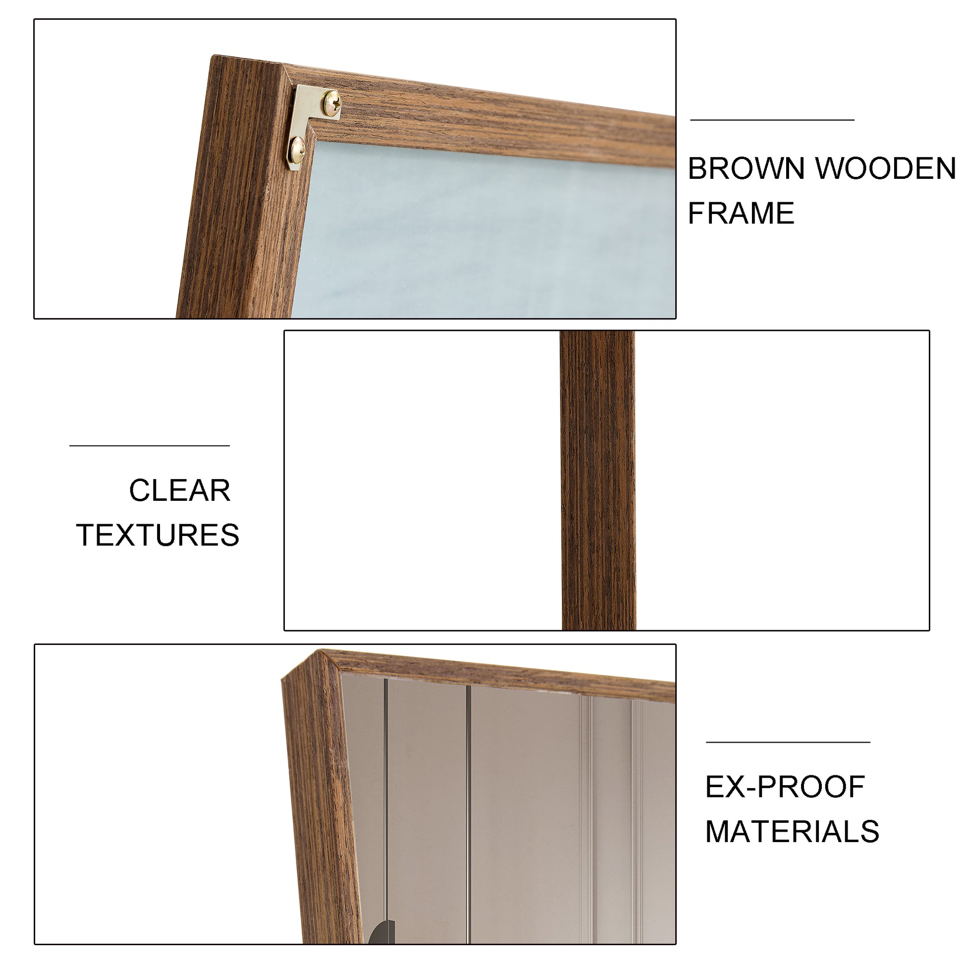 Brown Solid Wood Frame Full Length Mirror, Dressing Mirror, Bedroom Home Porch, Decorative Mirror, Clothing Store, Floor Mounted Large Mirror, Wall Mounted.60"*17" Brown Glass
