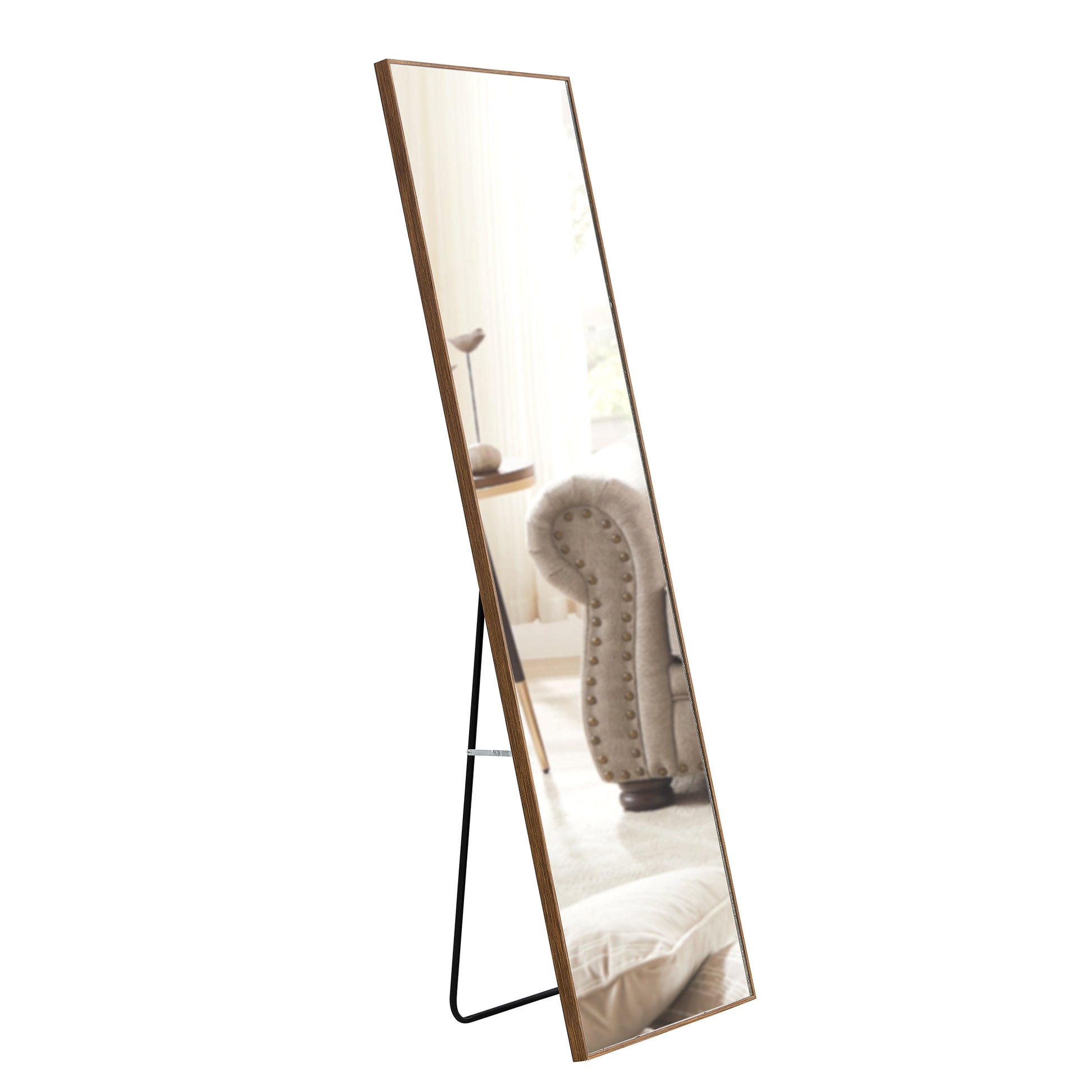 Brown Solid Wood Frame Full Length Mirror, Dressing Mirror, Bedroom Home Porch, Decorative Mirror, Clothing Store, Floor Mounted Large Mirror, Wall Mounted.60"*17" Brown Glass