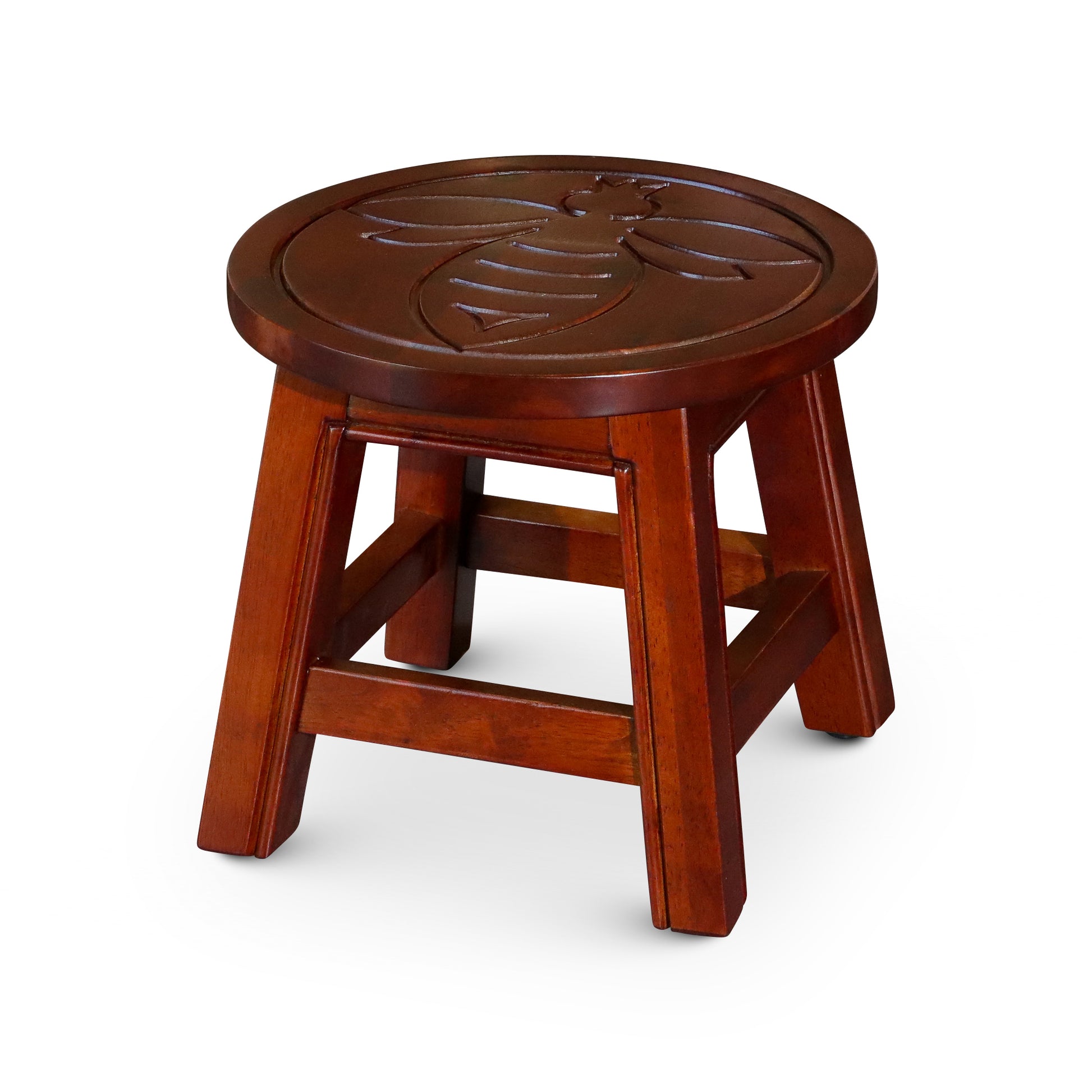 Carved Wooden Step Stool, Queen Bee, Cherry Cherry Rubber Wood