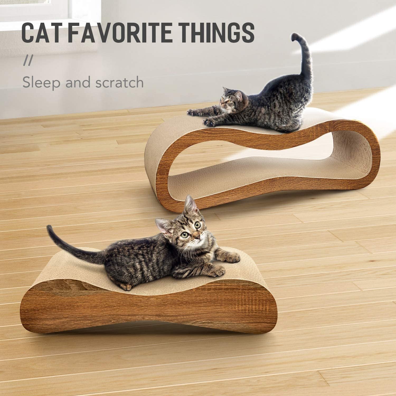 Fluffydream 2 In 1 Cat Scratcher Cardboard Lounge Bed, Cat Scratching Post, Durable Board Pads Prevents Furniture Damage,Large Brown Particle Board