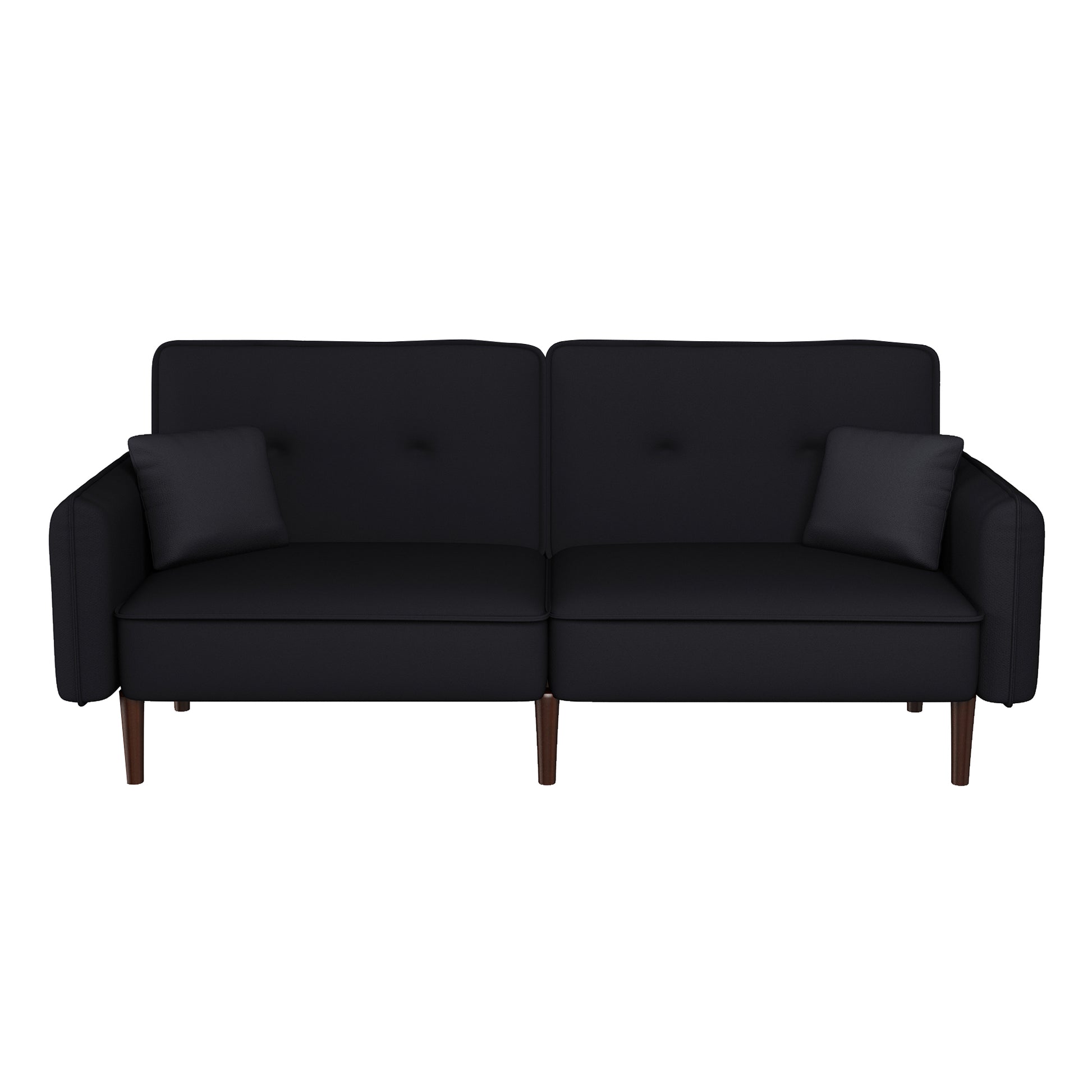 Convertible Sofa Bed With Wood Legs In Cotton Linen Fabric Black Black Foam Fabric