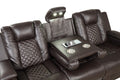 Benz Led & Power Recliner 3 Pc Made With Faux Leather In Brown Brown Faux Leather Metal Primary Living Space Medium Soft Cushion Back Heavy Duty Contemporary,Modern Solid Wood Mdf Faux Leather 6 Seat