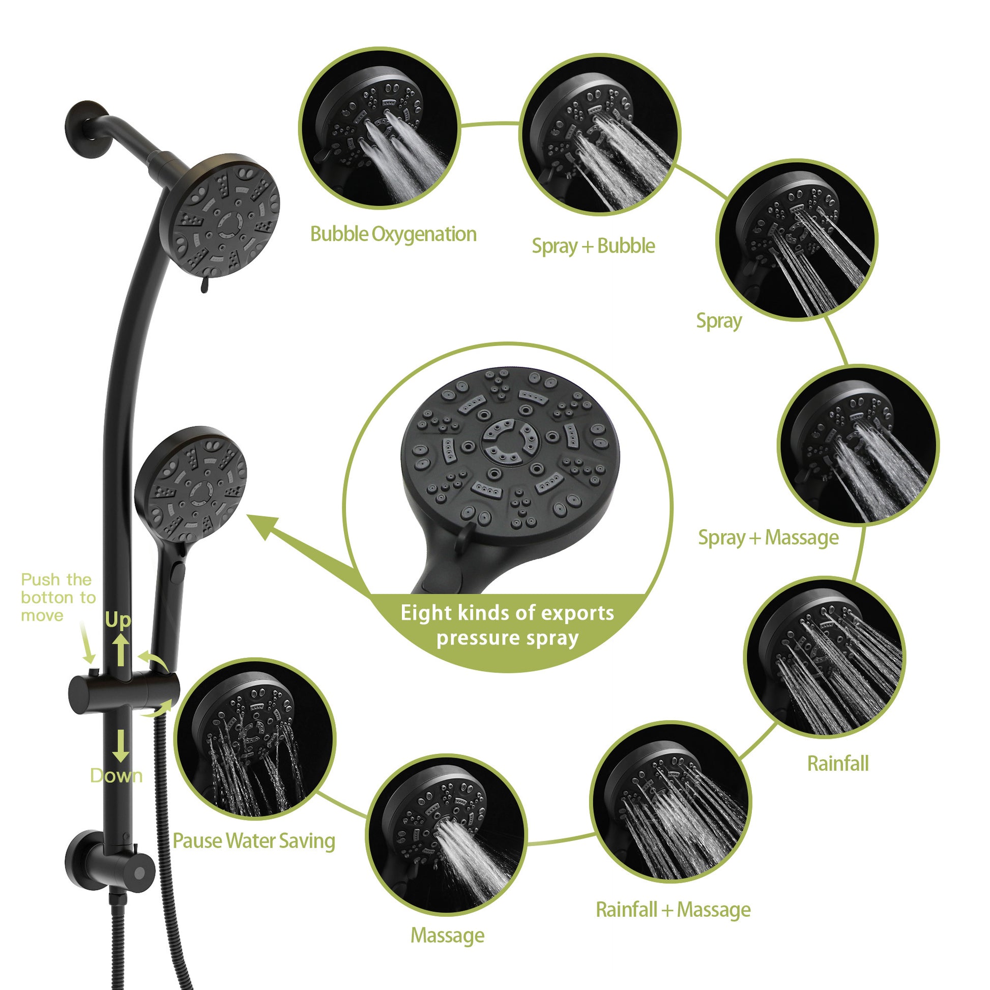 Multi Function Dual Shower Head Shower System With 4.7" Rain Showerhead, 8 Function Hand Shower, Adjustable Slide Bar,Matte Black Matte Black Plastic