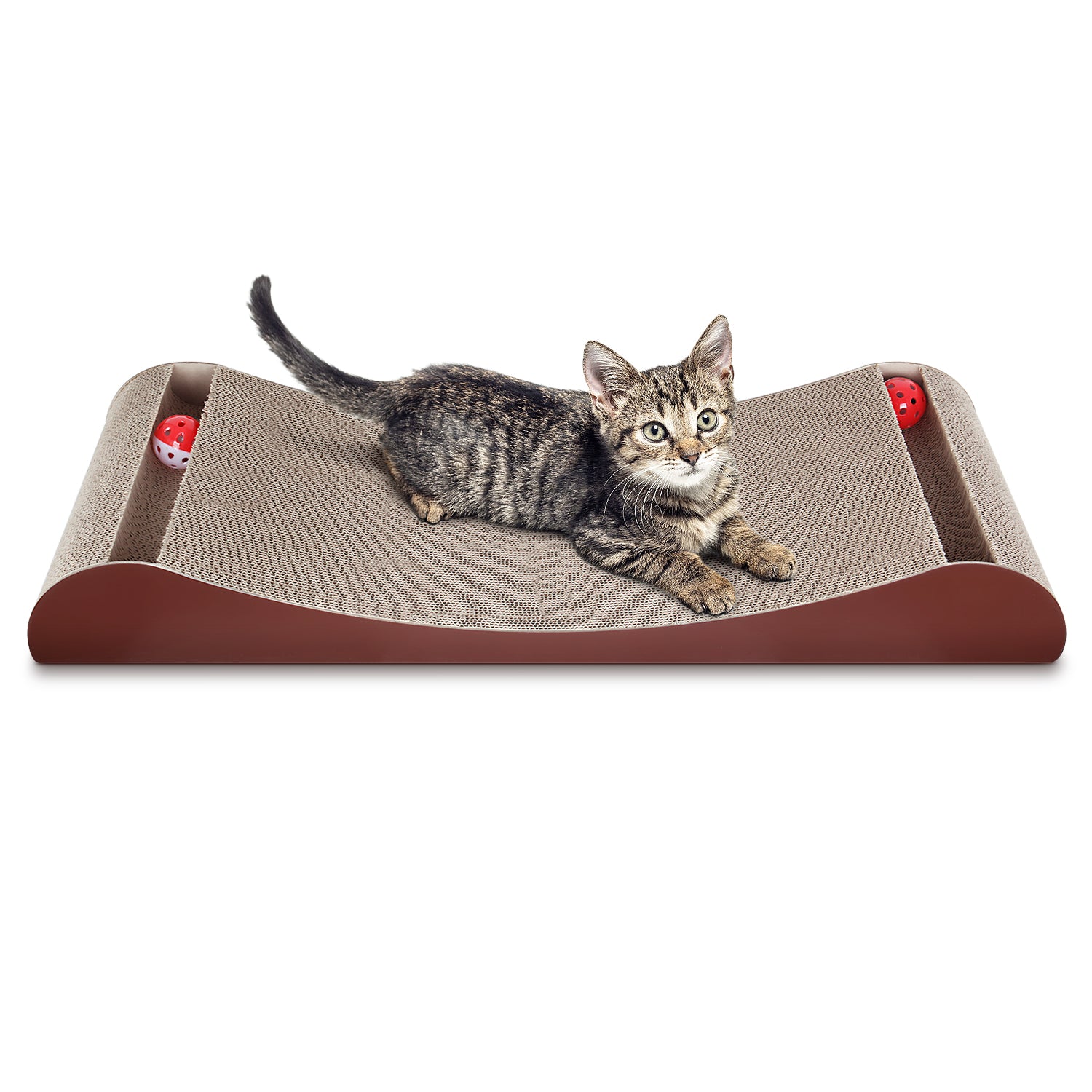 Scratchme Cat Scratcher Cardboard Lounge Bed With Bell Ball Toy Brown Solid Wood