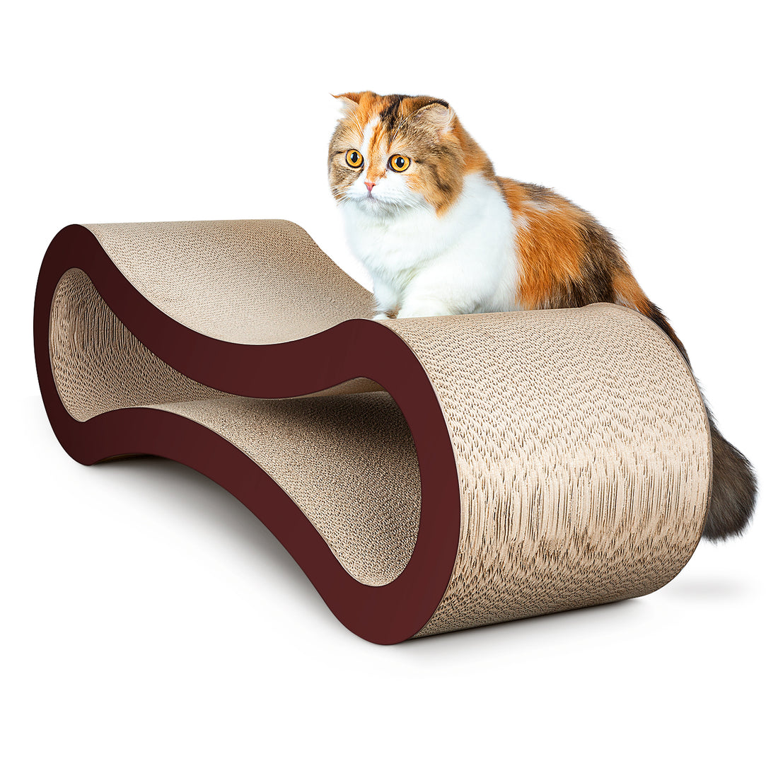 Fluffydream Cat Scratcher Cardboard, Scratching Pad House Bed Furniture Protector, Infinity Shape, Curved Brown Solid Wood