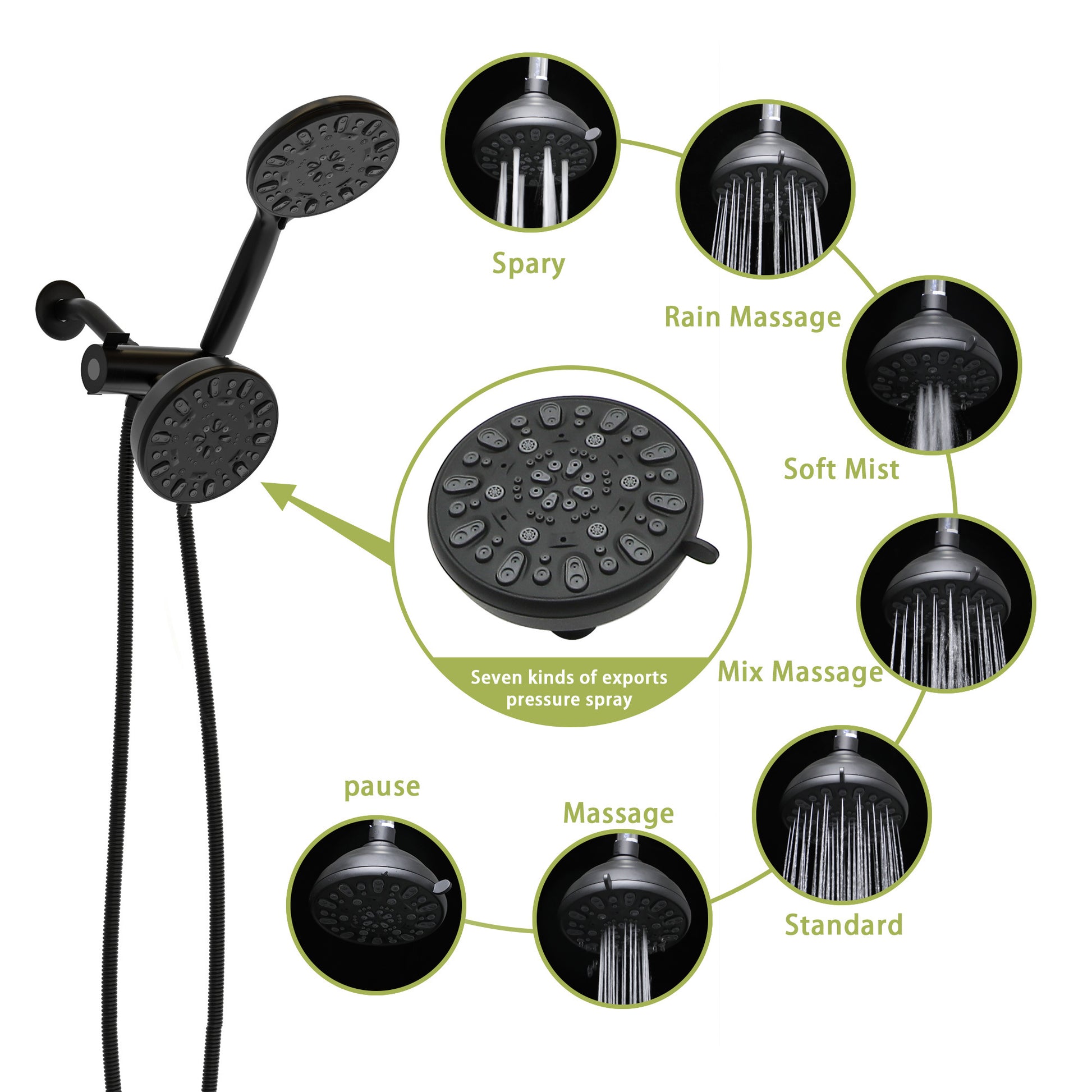 Multi Function Dual Shower Head Shower System With 4.7" Rain Showerhead, 7 Function Hand Shower, Matte Black Matte Black Plastic