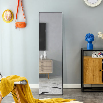 3Rd Generation Black Solid Wood Frame Full Length Mirror, Dressing Mirror, Bedroom Porch, Decorative Mirror, Clothing Store, Floor Mounted Large Mirror, Wall Mounted. 60 "* 17" W115155941 Black