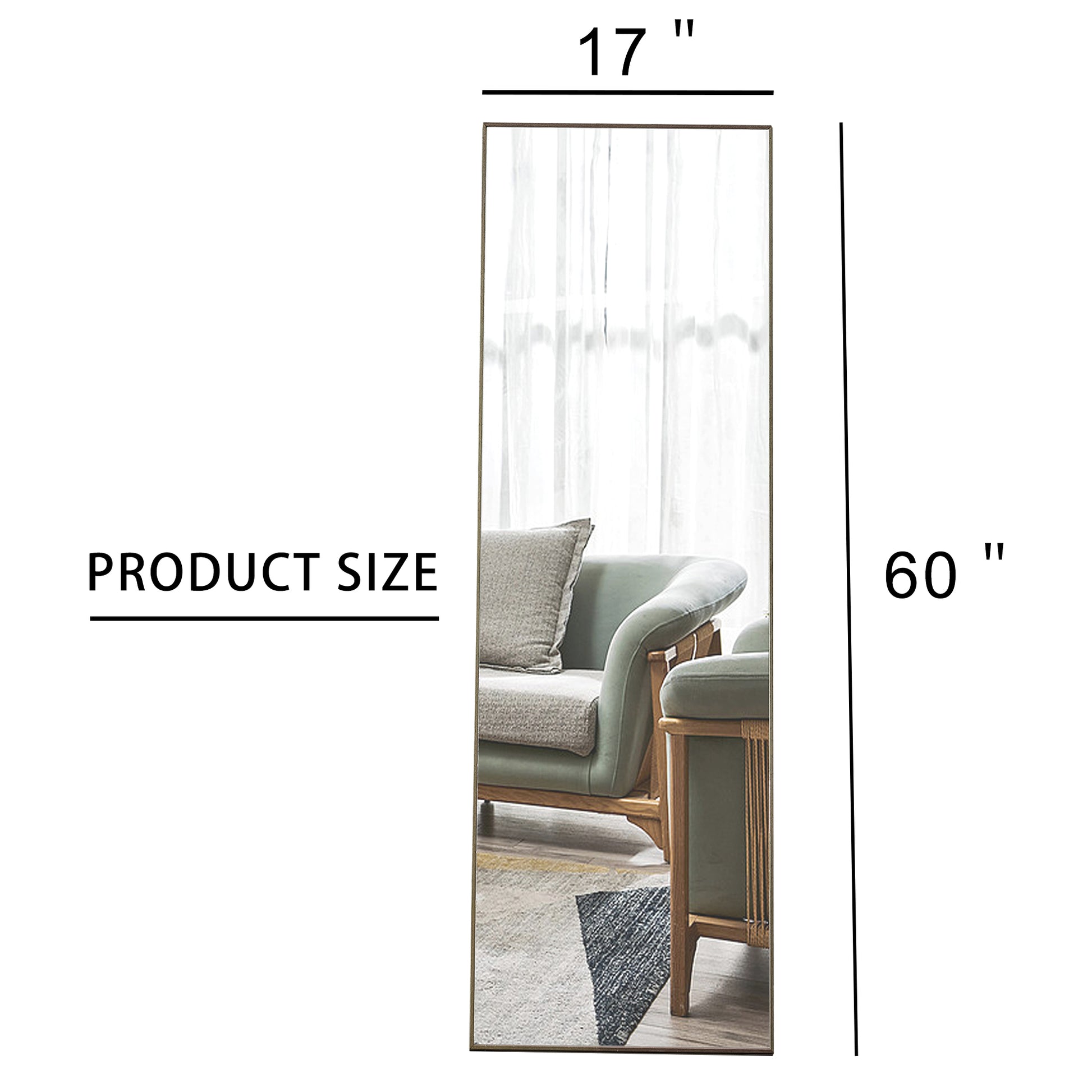 3Rd Generation Gray Solid Wood Frame Full Length Mirror, Dressing Mirror, Bedroom Porch, Decorative Mirror, Clothing Store, Floor Standing Large Mirror, Wall Mounted.60"*17" Gray Glass