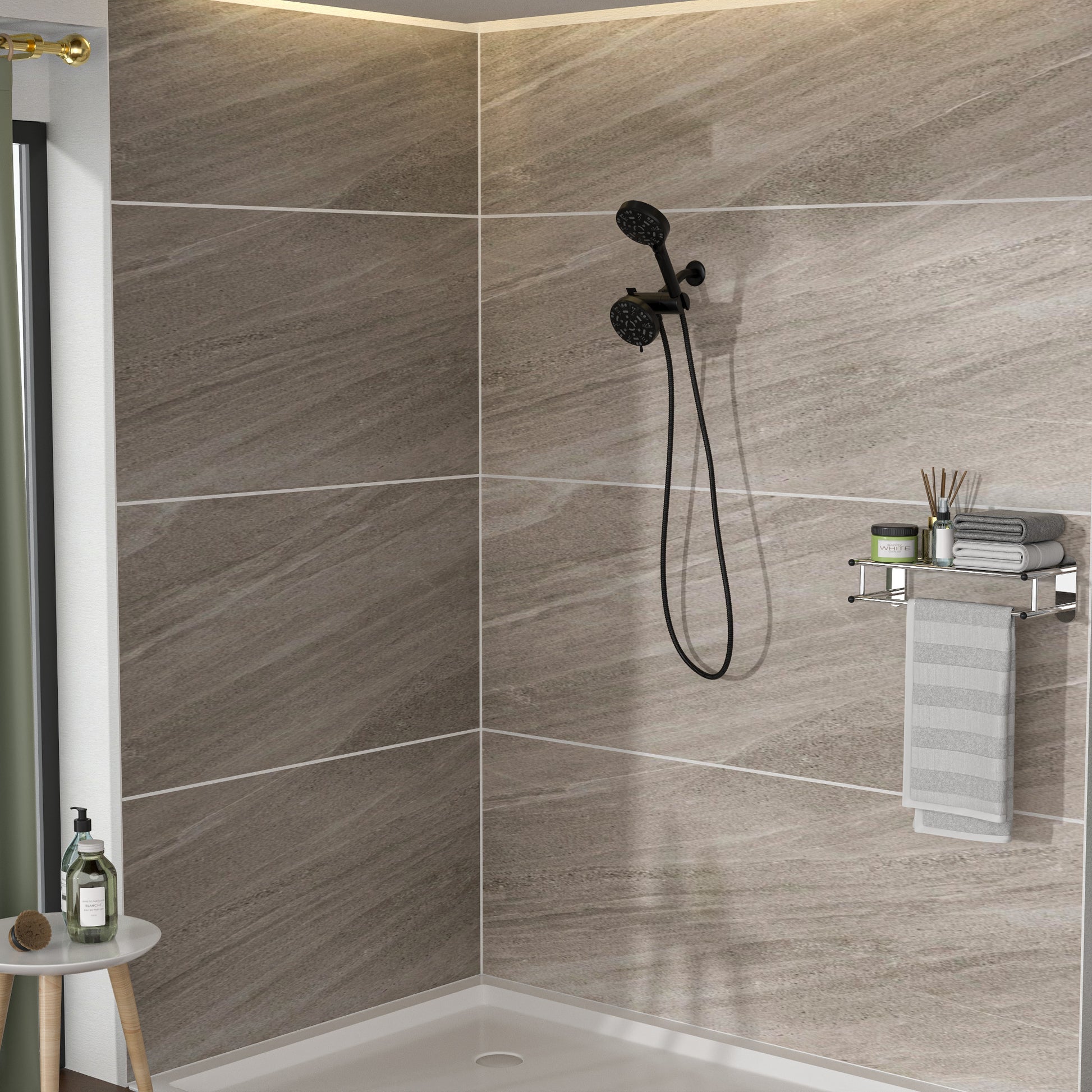 Multi Function Dual Shower Head Shower System With 4.7" Rain Showerhead, 8 Function Hand Shower, Matte Black Matte Black Plastic