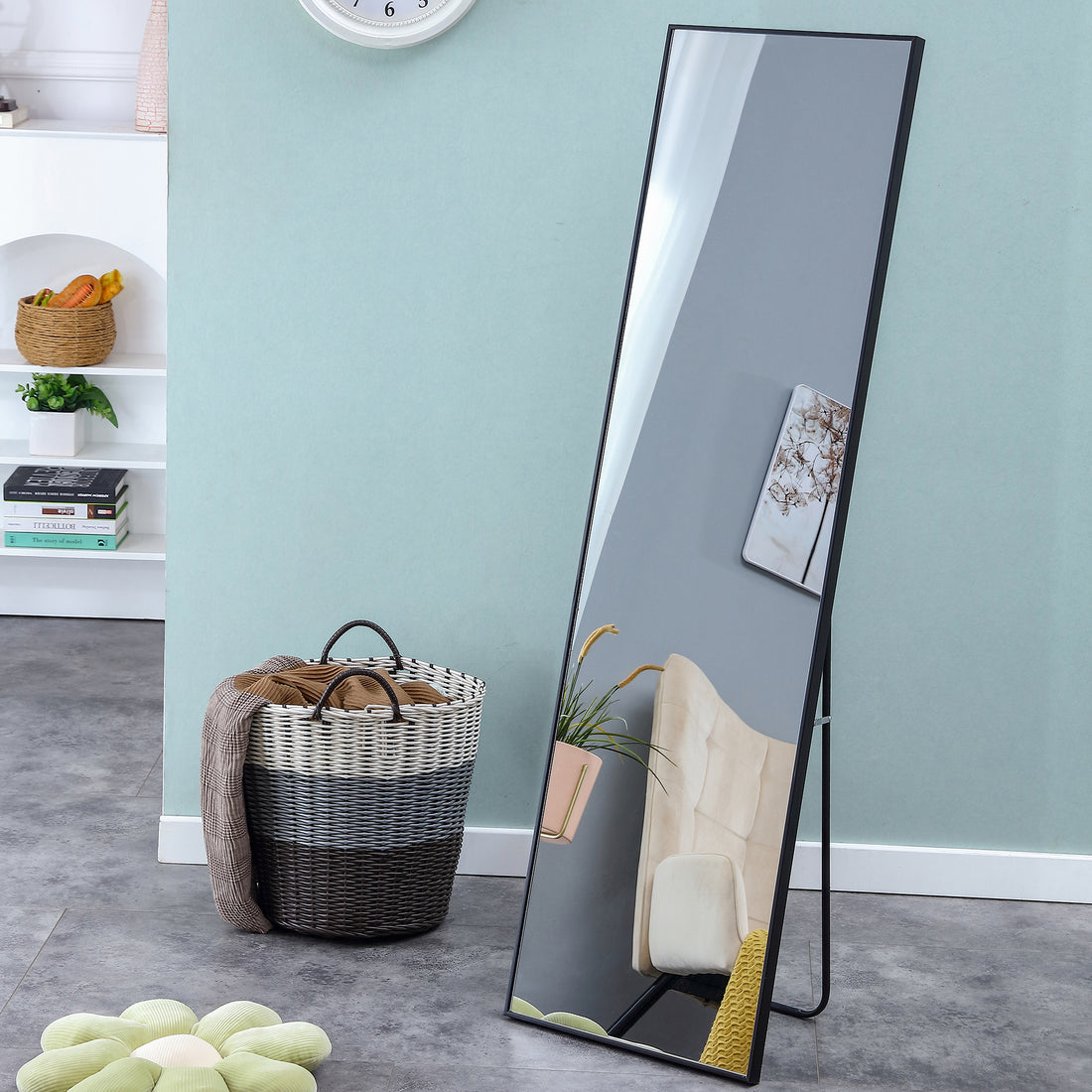 3Rd Generation Black Solid Wood Frame Full Length Mirror, Dressing Mirror, Bedroom Porch, Decorative Mirror, Clothing Store, Floor Mounted Large Mirror, Wall Mounted. 60 "* 17" W115155941 Black