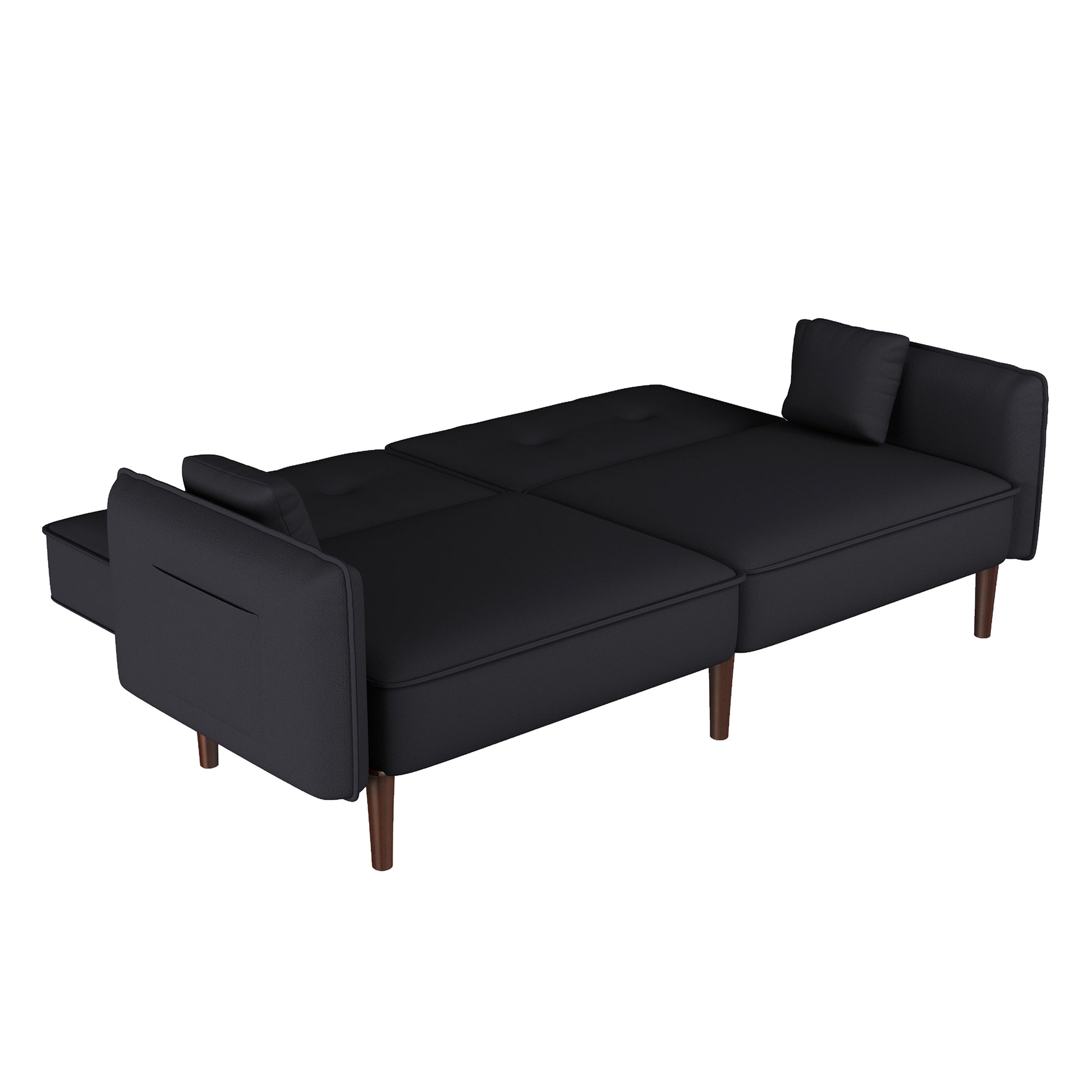 Convertible Sofa Bed With Wood Legs In Cotton Linen Fabric Black Black Foam Fabric