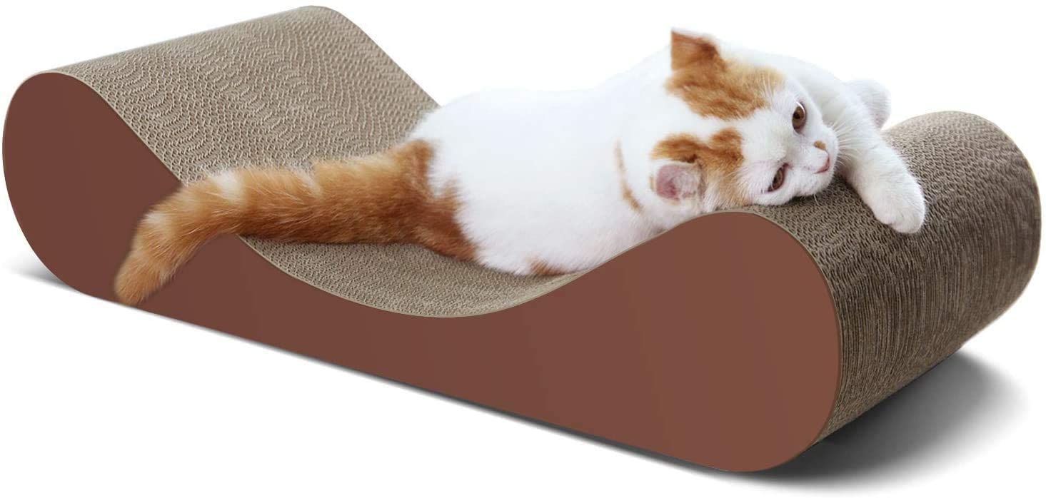 Scratchme Bone Cat Scratcher Cardboard Lounge Bed, Cat Scratching Post, Durable Board Pads Prevents Furniture Damage Brown Solid Wood