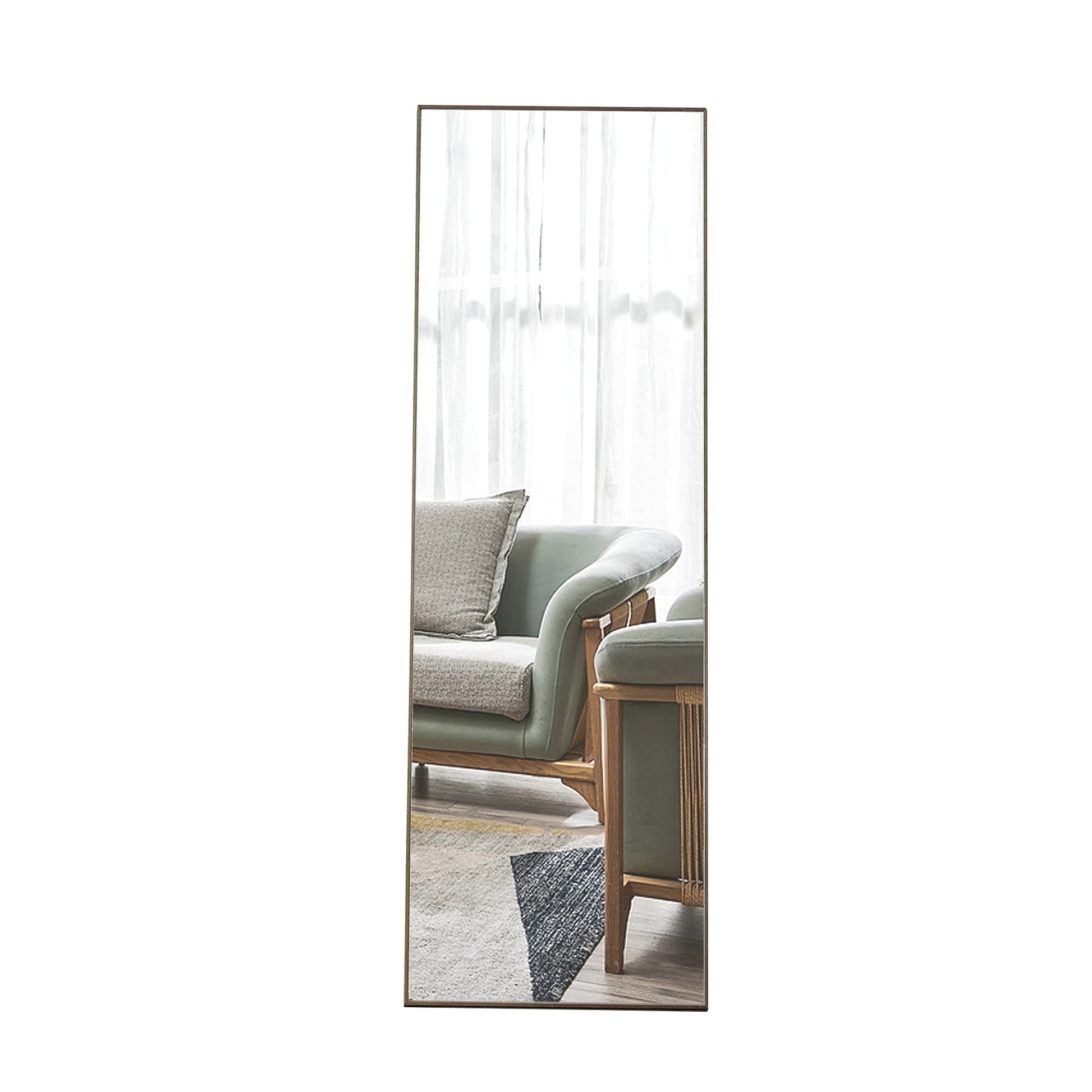 3Rd Generation Gray Solid Wood Frame Full Length Mirror, Dressing Mirror, Bedroom Porch, Decorative Mirror, Clothing Store, Floor Standing Large Mirror, Wall Mounted.60"*17" Gray Glass