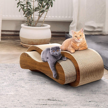 Fluffydream 2 In 1 Cat Scratcher Cardboard Lounge Bed, Cat Scratching Post, Durable Board Pads Prevents Furniture Damage,Large Brown Particle Board