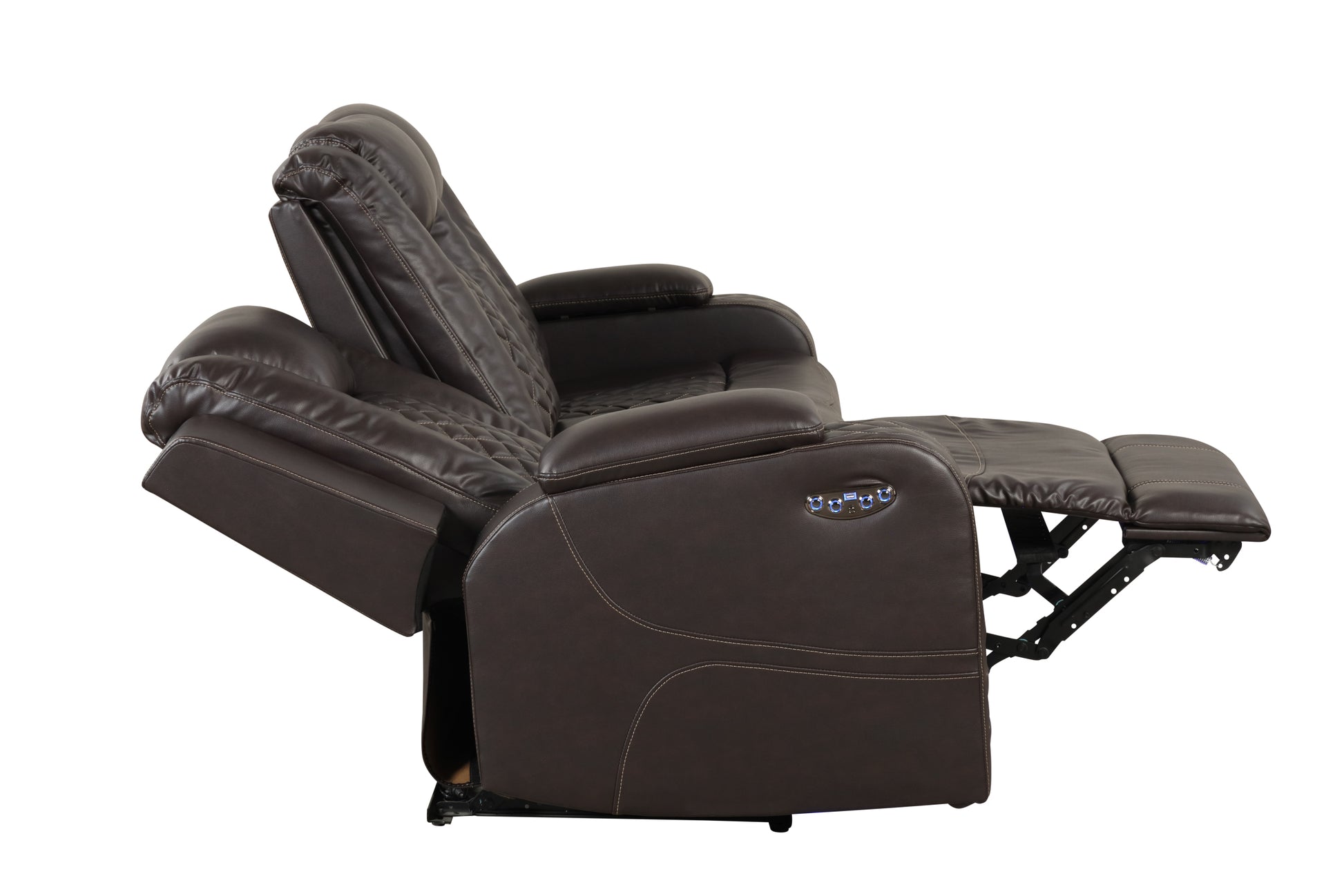 Benz Led & Power Recliner 3 Pc Made With Faux Leather In Brown Brown Faux Leather Metal Primary Living Space Medium Soft Cushion Back Heavy Duty Contemporary,Modern Solid Wood Mdf Faux Leather 6 Seat