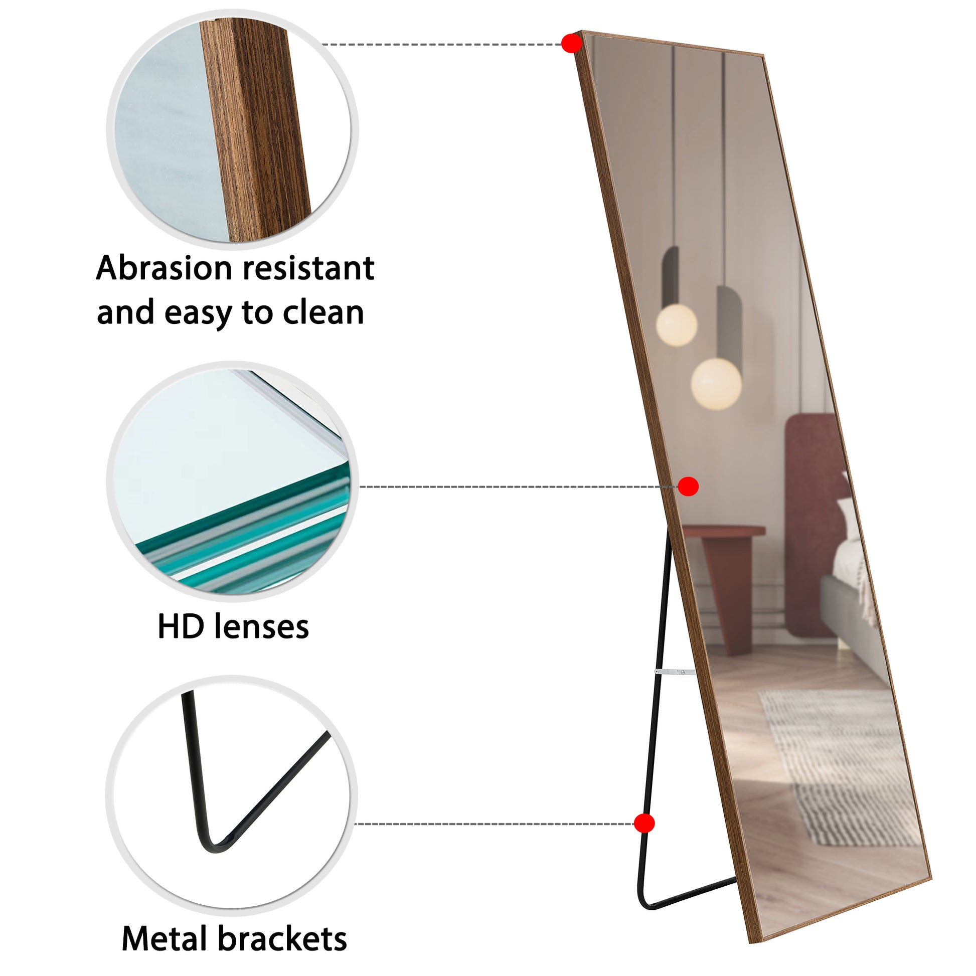 Brown Solid Wood Frame Full Length Mirror, Dressing Mirror, Bedroom Home Porch, Decorative Mirror, Clothing Store, Floor Mounted Large Mirror, Wall Mounted.60"*17" Brown Glass