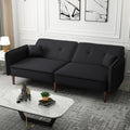 Convertible Sofa Bed With Wood Legs In Cotton Linen Fabric Black Black Foam Fabric