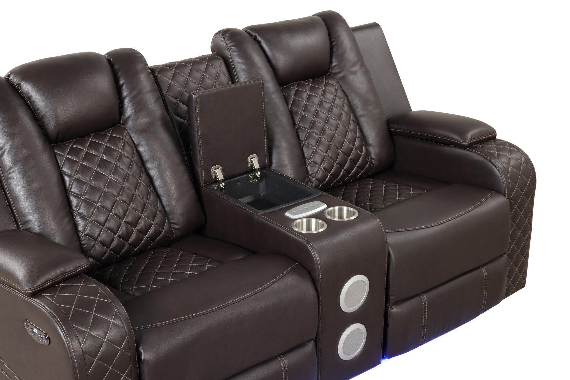 Benz Led & Power Reclining 2 Pc Set Made With Faux Leather In Brown Brown Faux Leather Metal Primary Living Space Medium Soft Cushion Back Contemporary,Modern Solid Wood Mdf Faux Leather 5 Seat